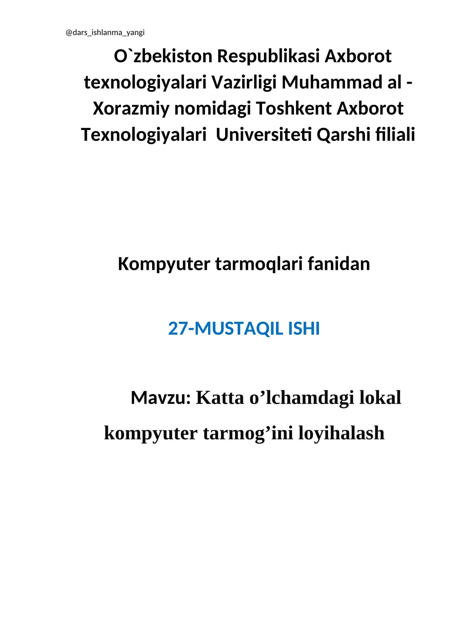 Katta o’lchamdagi lokal kompyuter tarmog’ini loyihalash 1