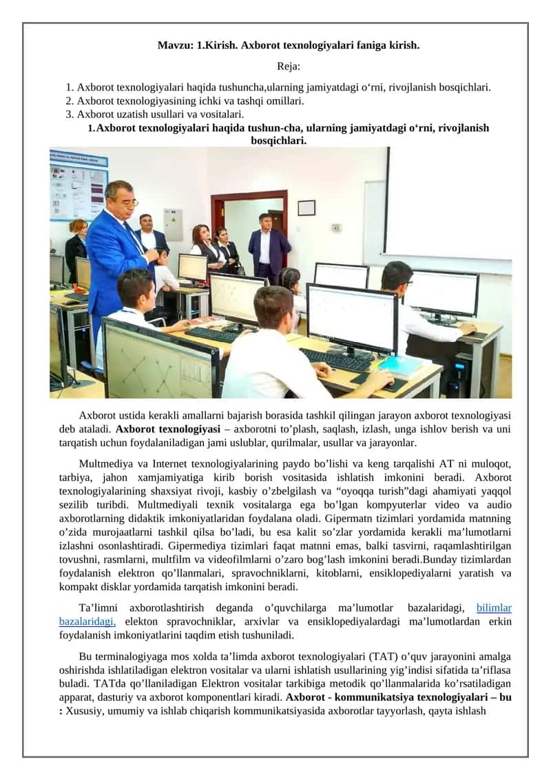 Axborot Texnologiyalari Faniga Kirish 1