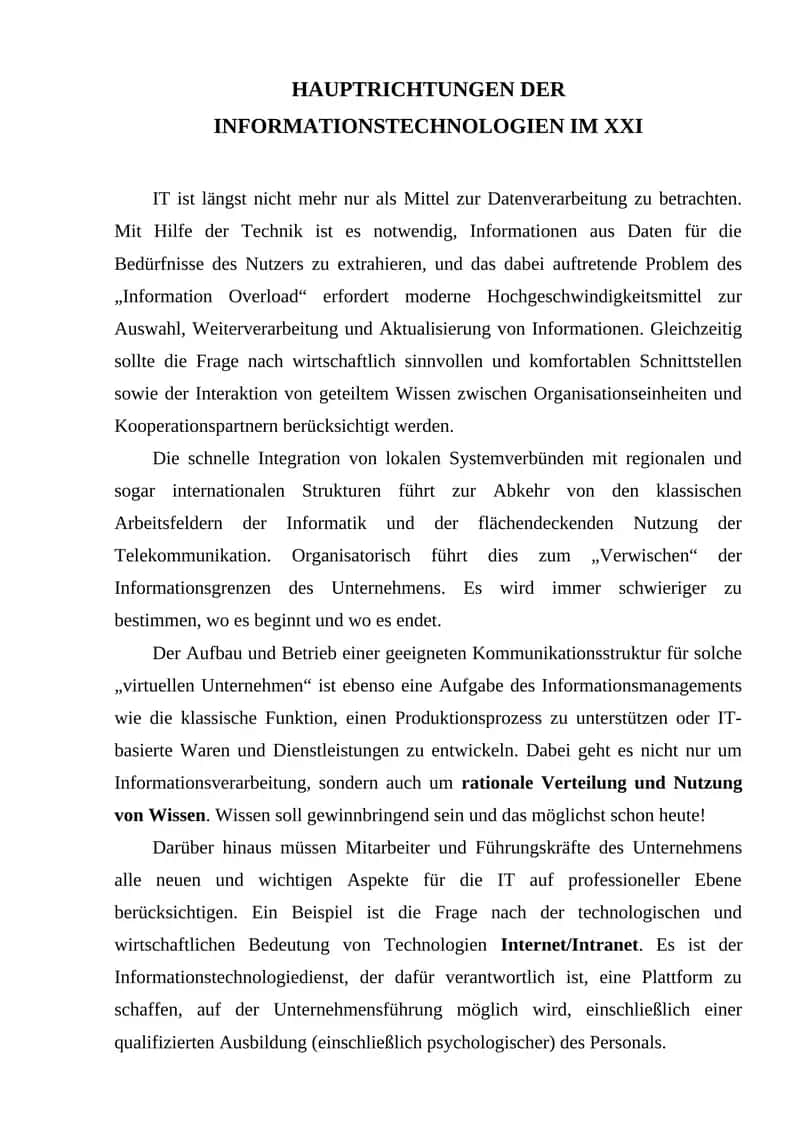 HAUPTRICHTUNGEN DER INFORMATIONSTECHNOLOGIEN IM XXI 1
