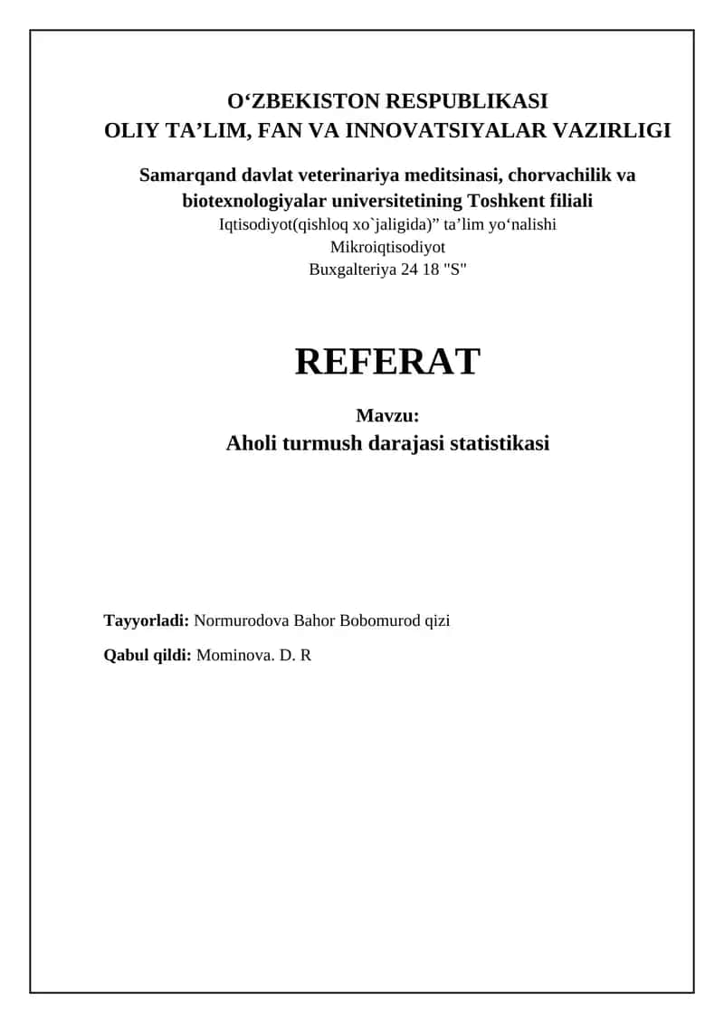 Aholi turmush darajasi statistikasi 1
