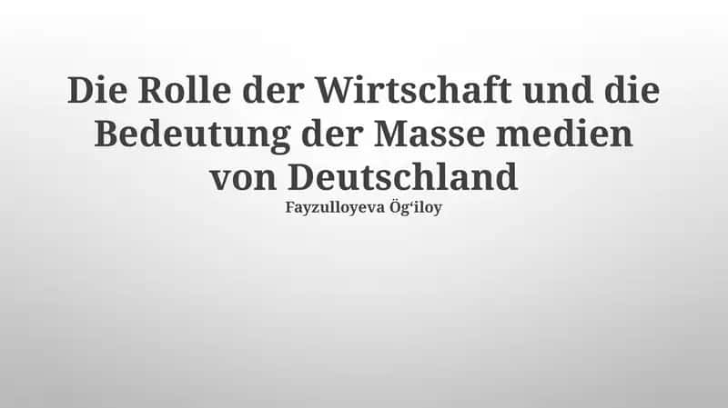 Die Rolle der Wirtschaft und die Bedeutung der Masse medien von Deutschland 1