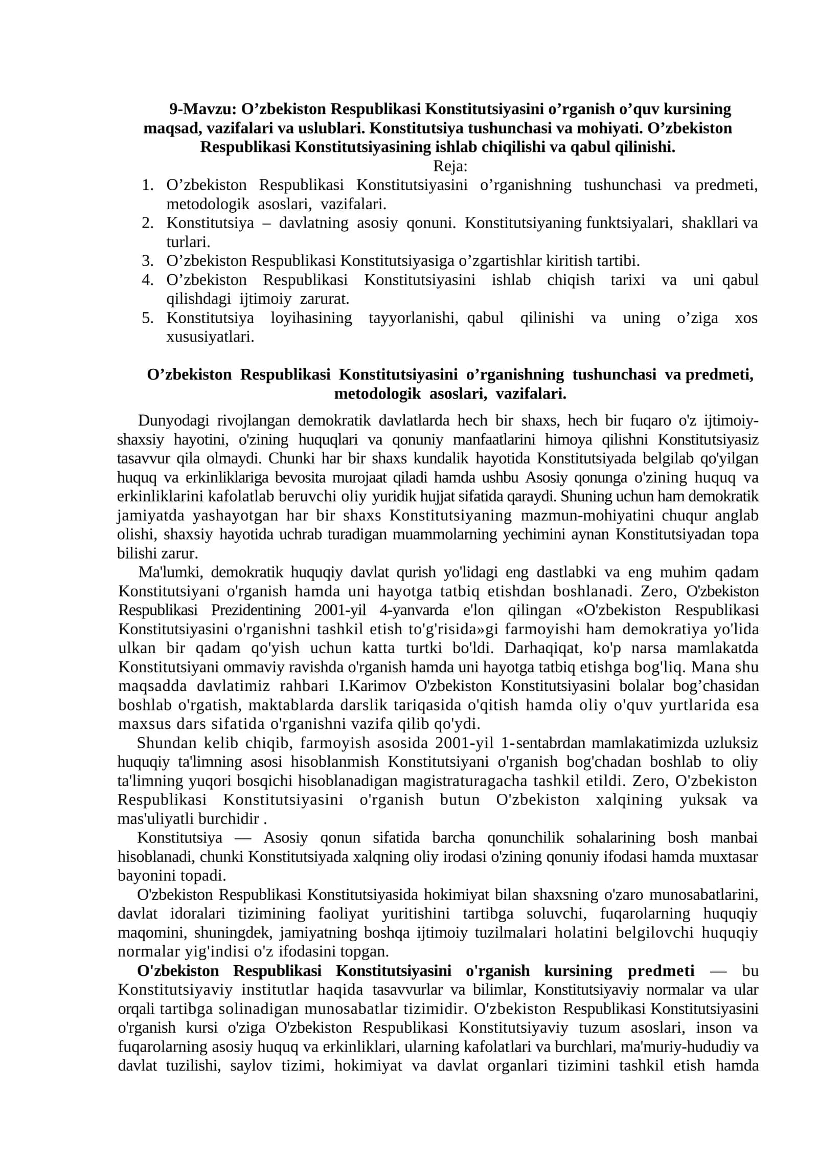 O’zbekiston Respublikasi Konstitutsiyasini o’rganish o’quv kursi 1