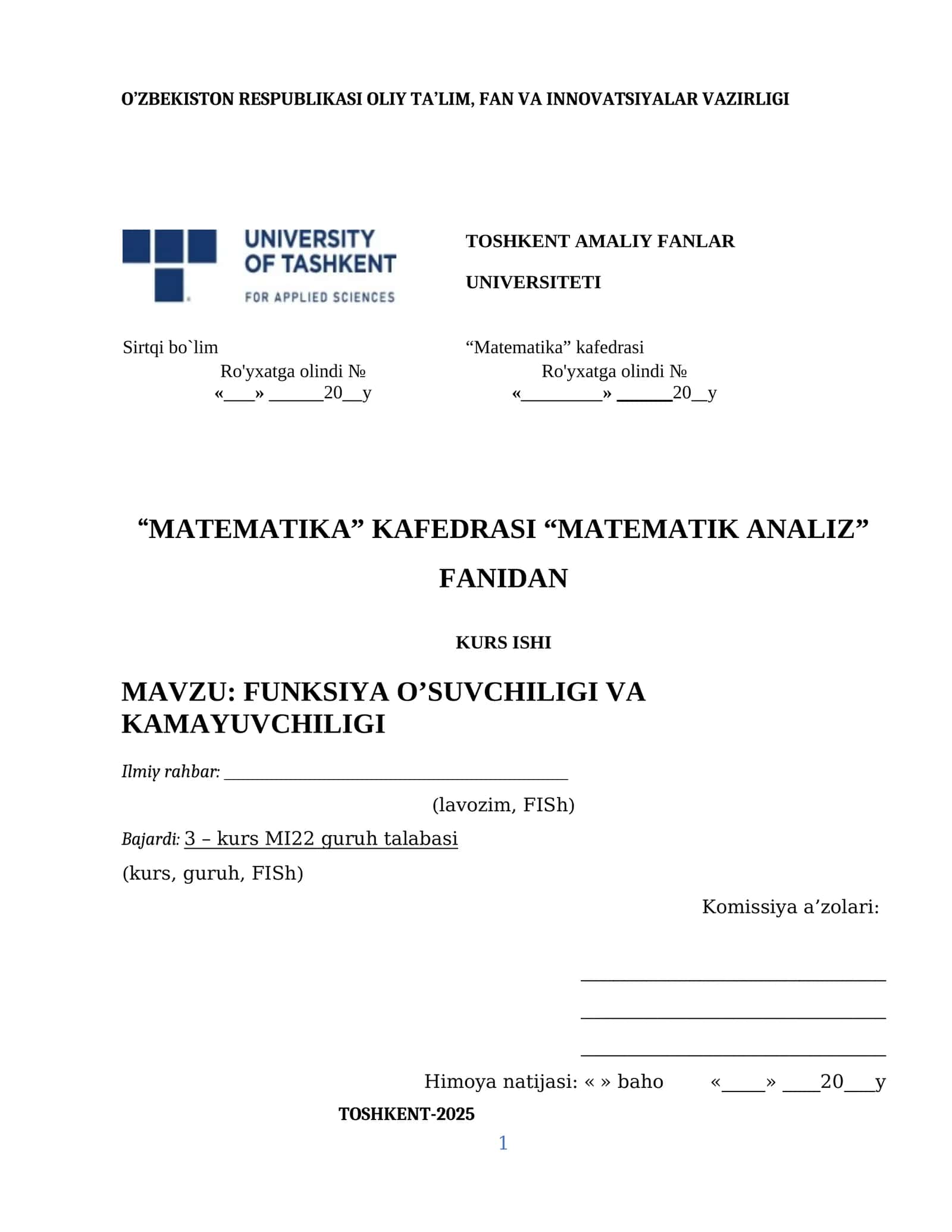 FUNKSIYA O’SUVCHILIGI VA KAMAYUVCHILIGI 1