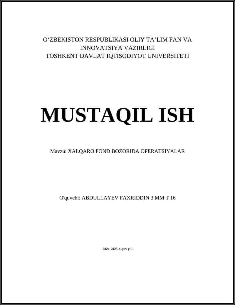 Xalqaro Fond Bozorlari 1