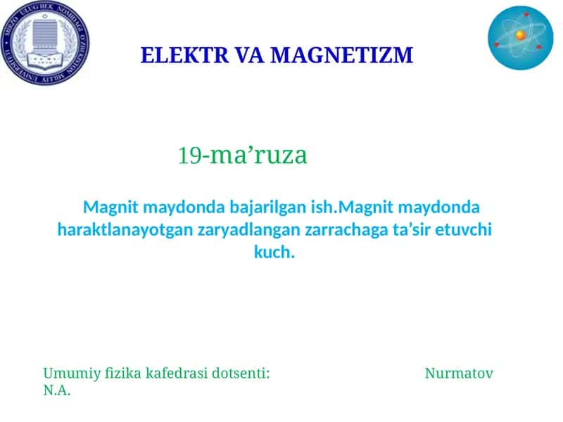 ELEKTR VA MAGNETIZM 1