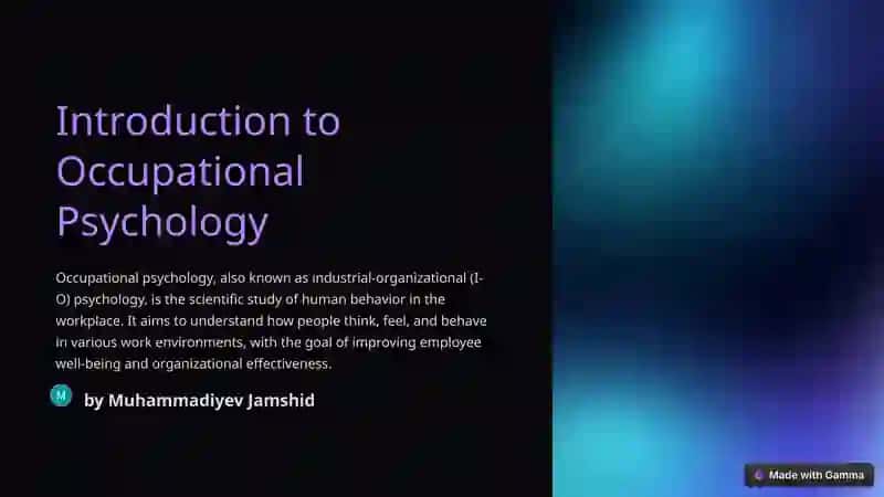 Introduction to Occupational Psychology 1