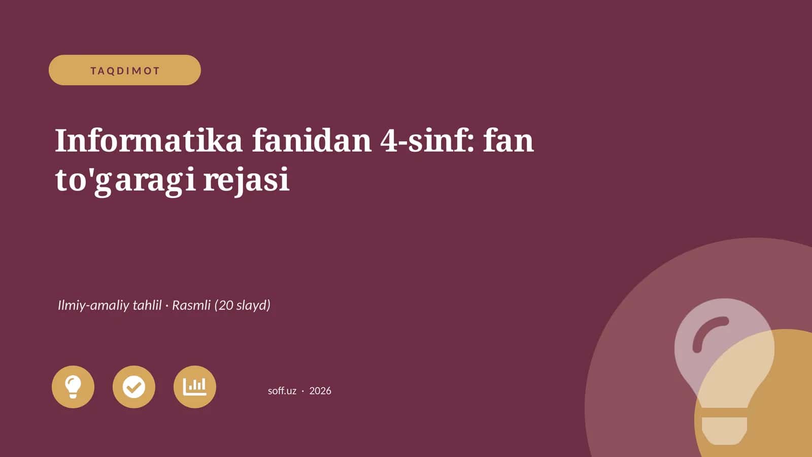 Informatika fanidan 4-sinf: fan to'garagi rejasi 1