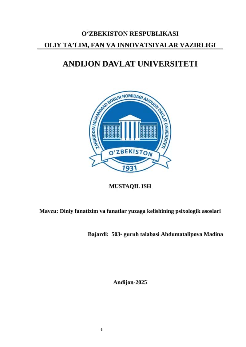 Diniy fanatizim va fanatlar yuzaga kelishining psixologik asoslari 1