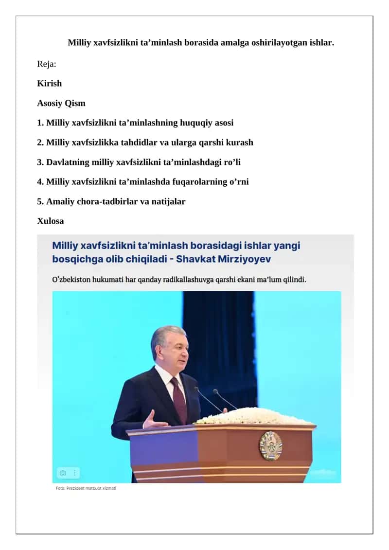 Milliy xavfsizlikni ta’minlash borasida amalga oshirilayotgan ishlar 1
