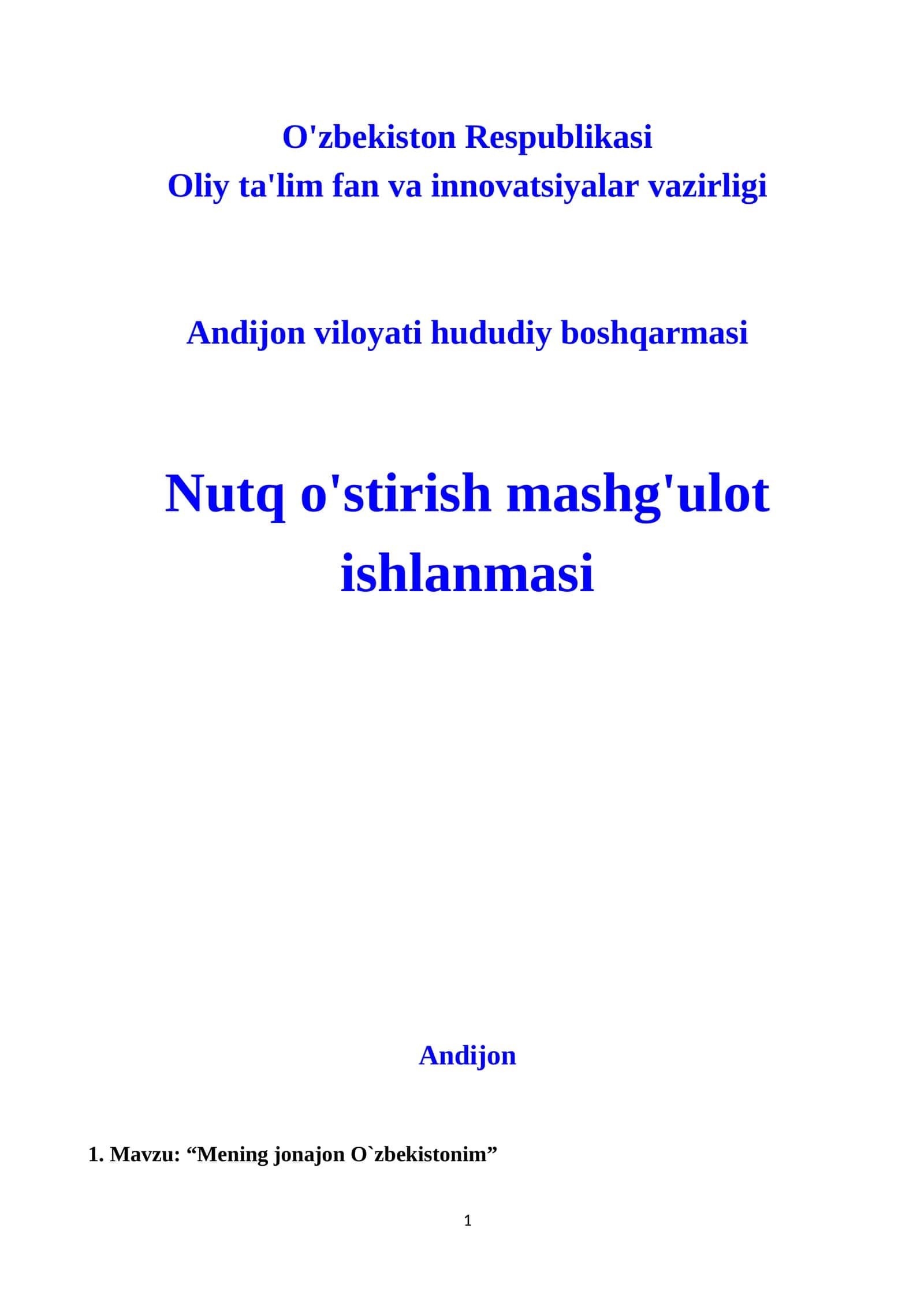 Nutq o'stirish mashg'ulot ishlanmasi 1