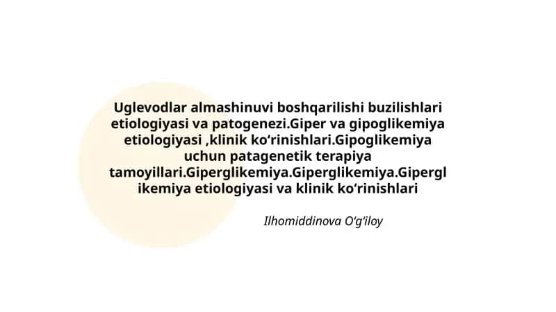 Uglevodlar almashinuvi boshqarilishi 1