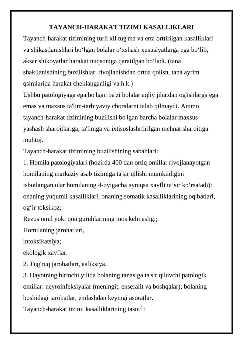 Tayanch-harakat tizimi kasalliklari 1
