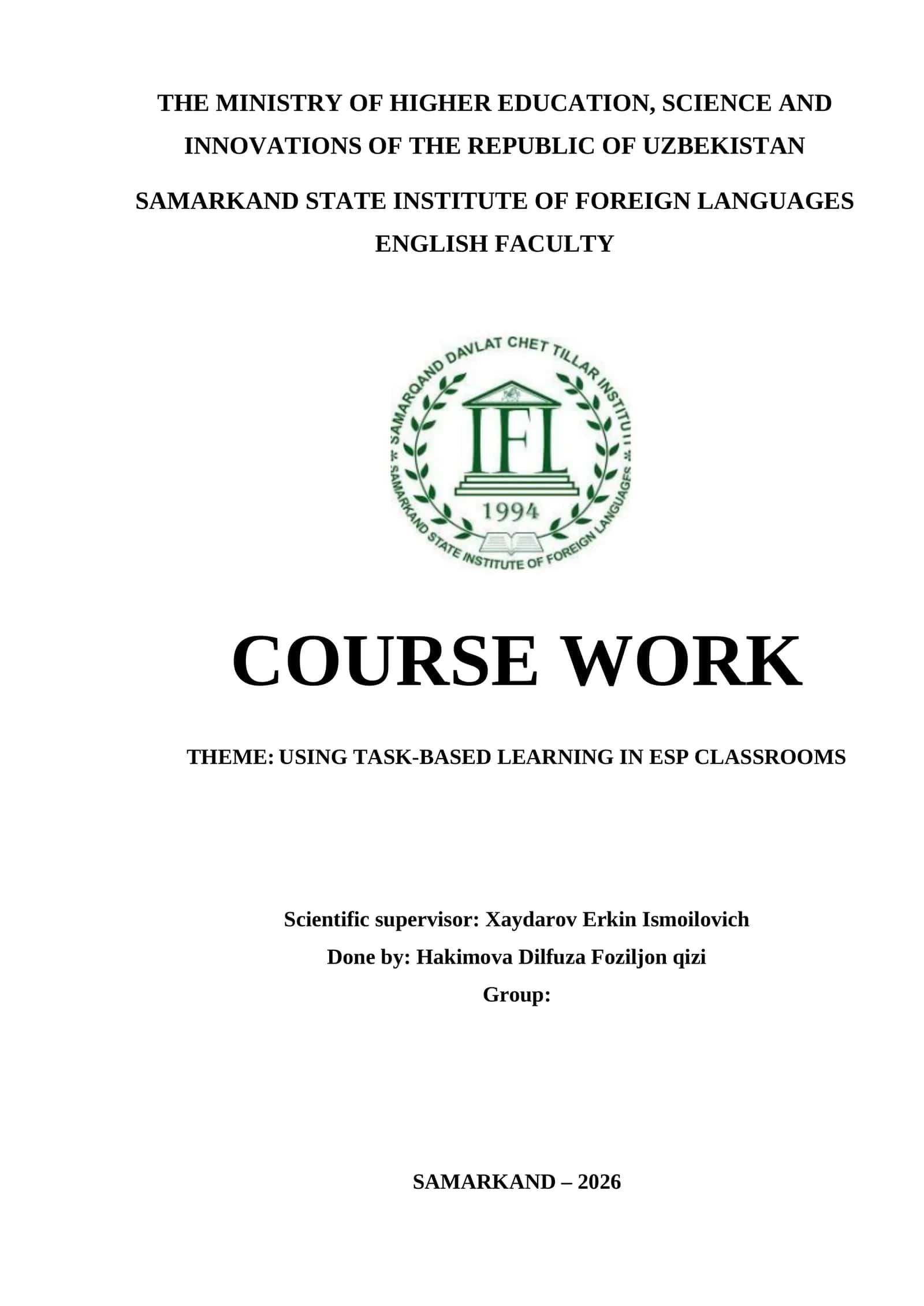Using Task-Based Learning in ESP Classrooms 1