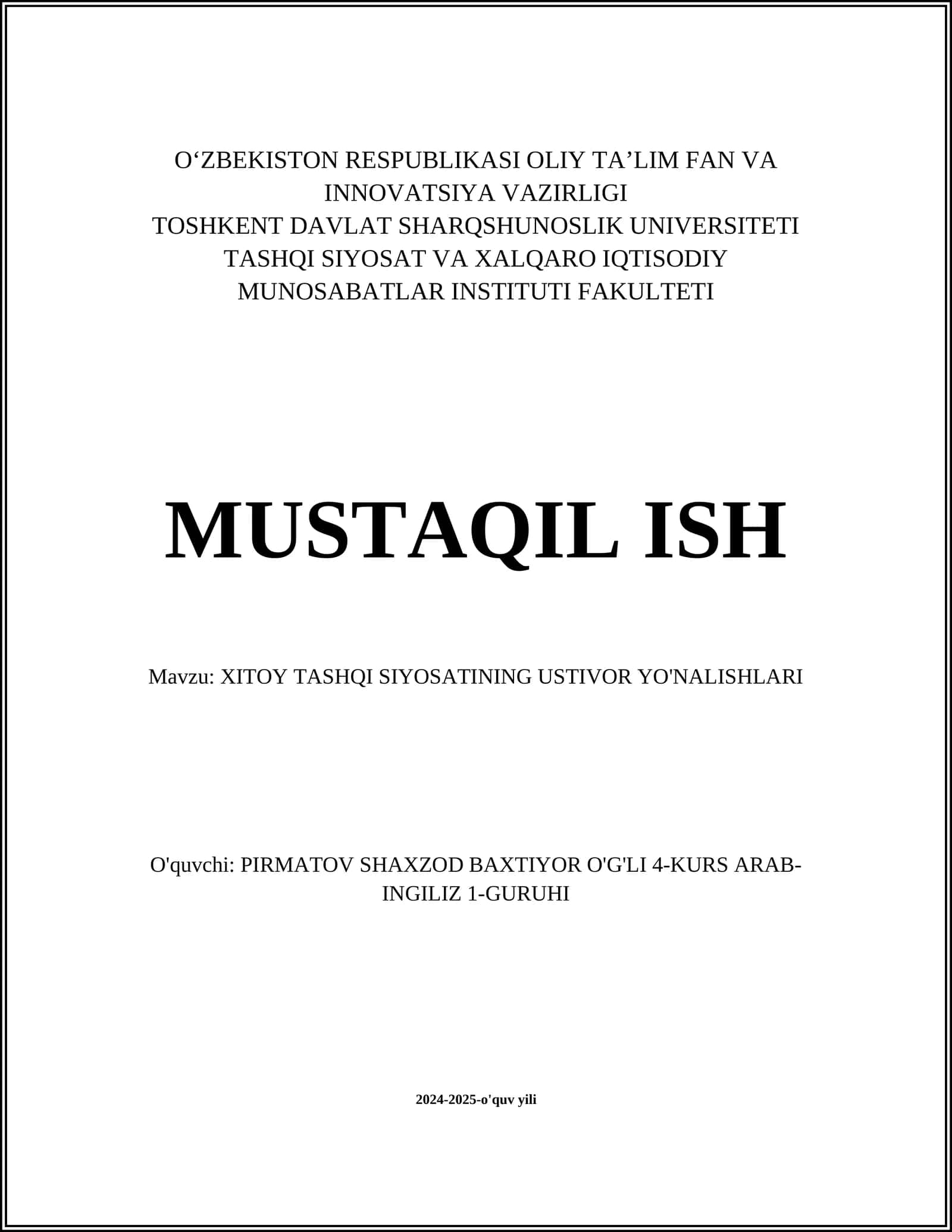 XITOY TASHQI SIYOSATINING USTIVOR YO'NALISHLARI 1