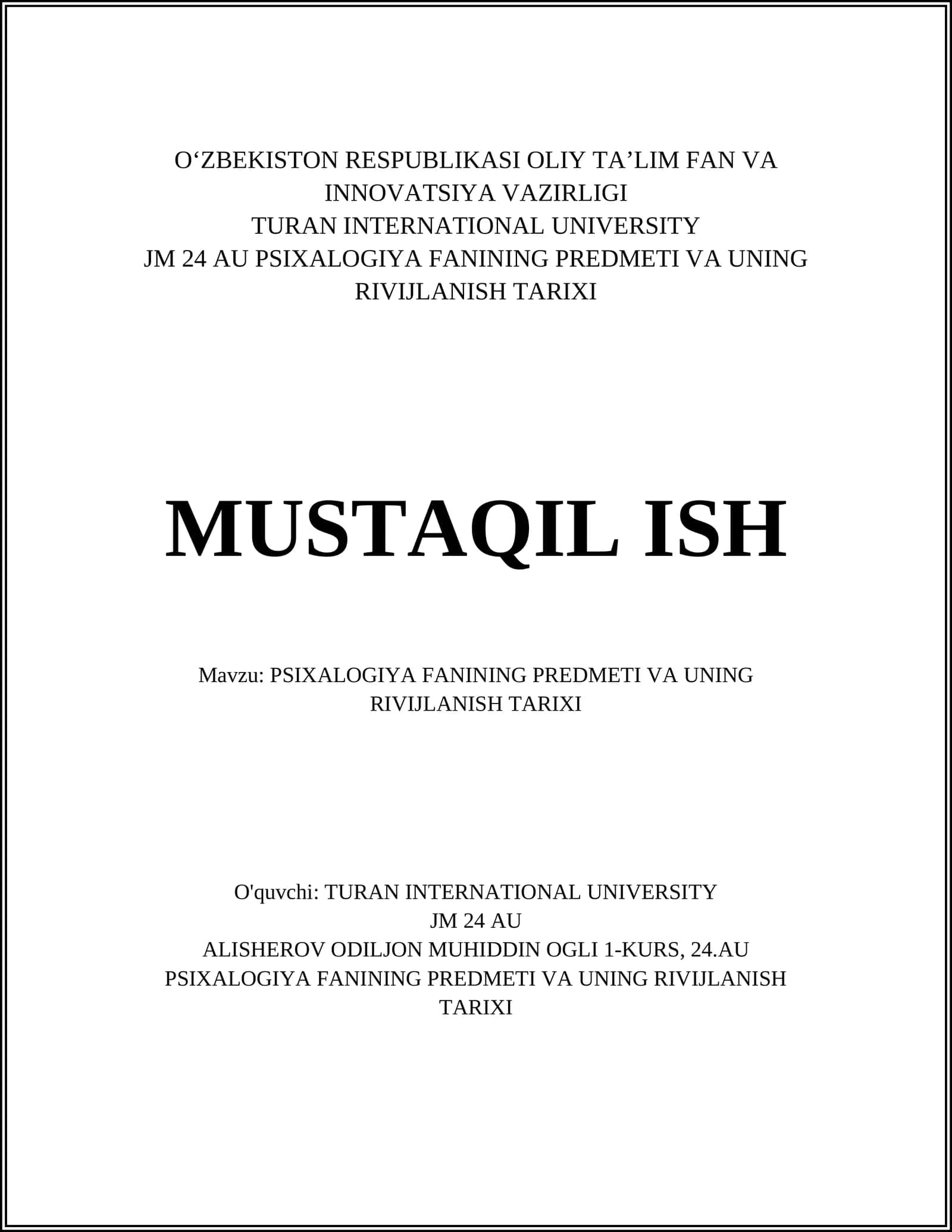 JM 24 AU PSIXALOGIYA FANINING PREDMETI VA UNING RIVIJLANISH TARIXI 1