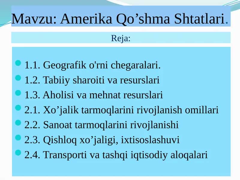 Amerika Qo’shma Shtatlari 1