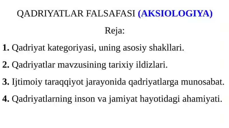 Qadriyatlar Falsafasi (Aksiologiya)