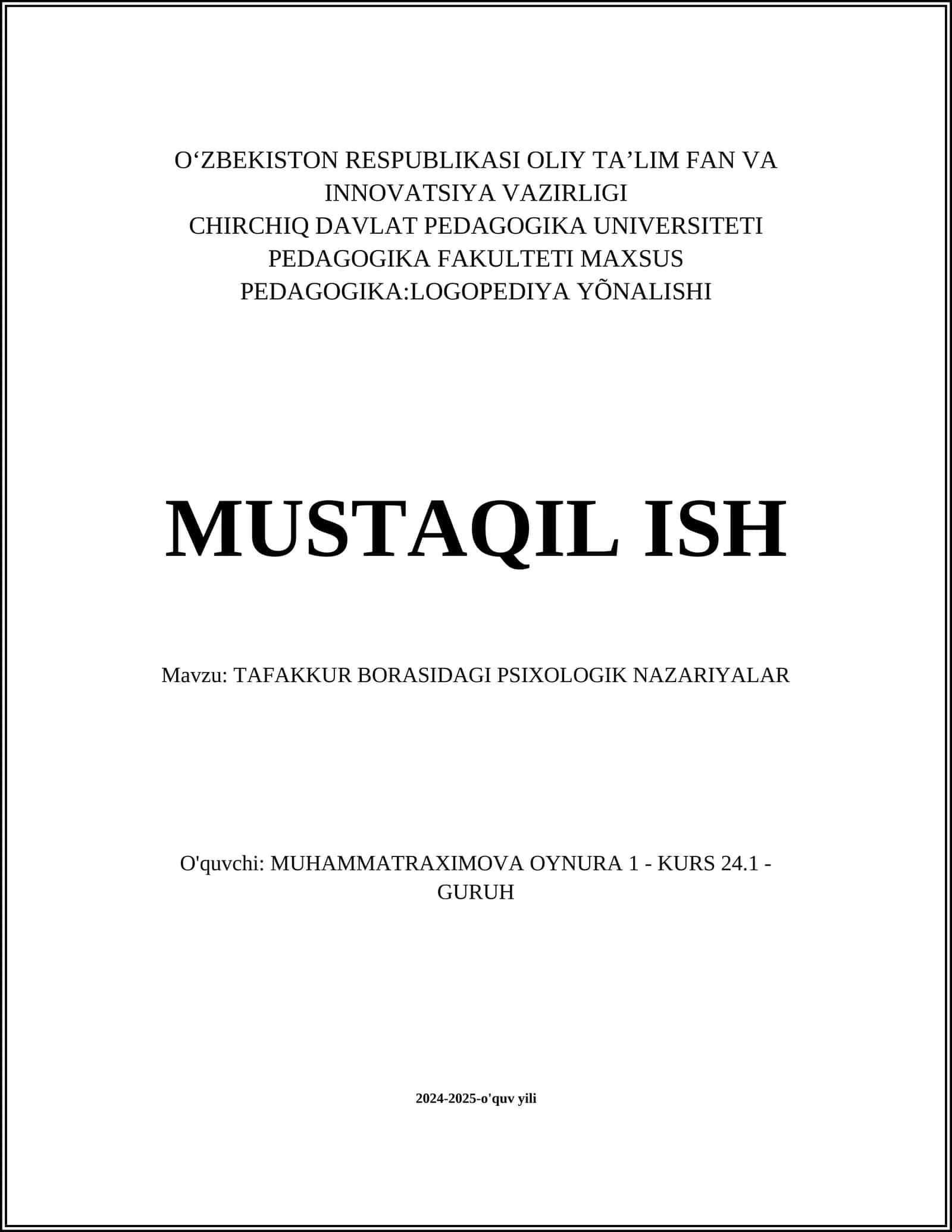 TAFAKKUR BORASIDAGI PSIXOLOGIK NAZARIYALAR 1