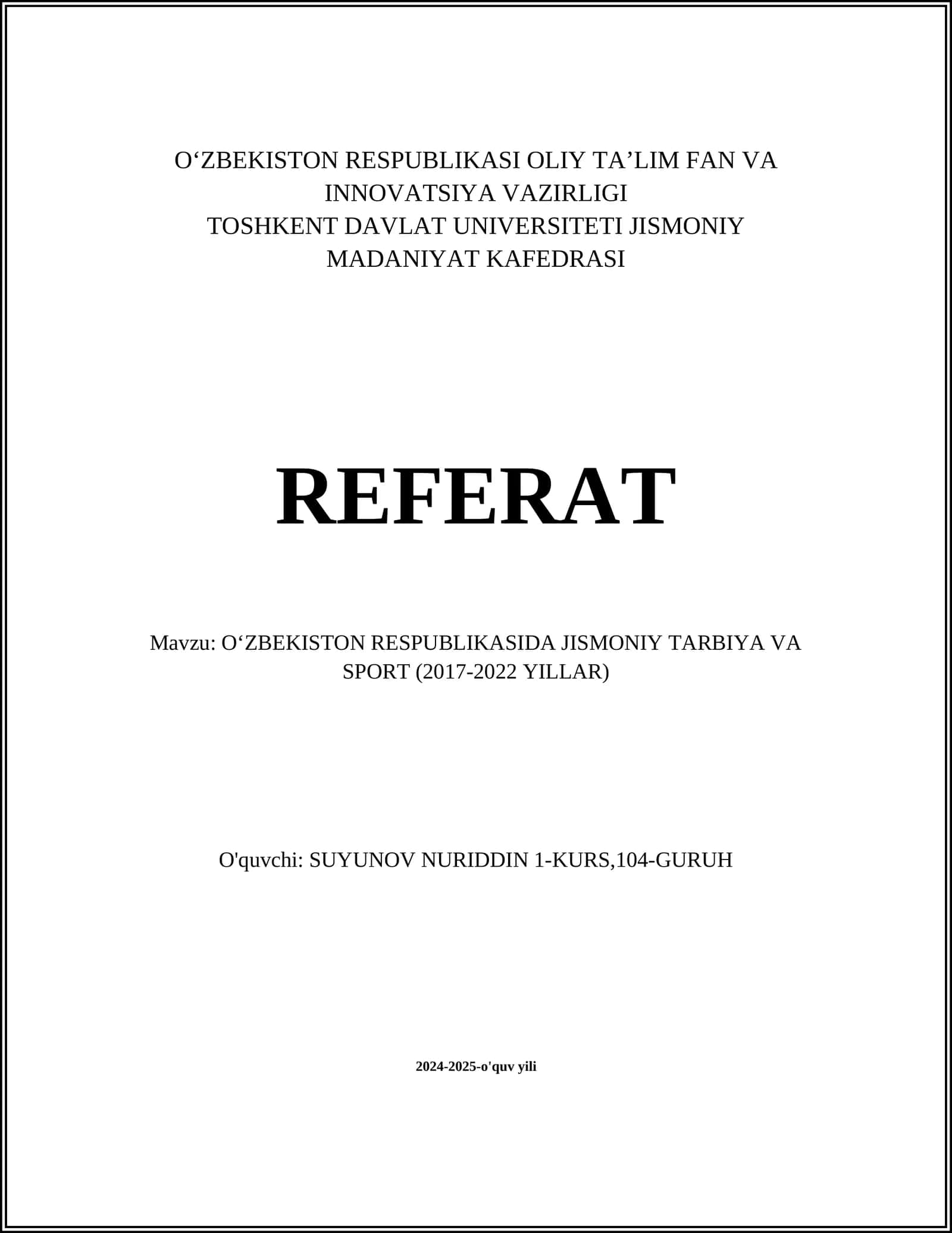 OʻZBEKISTON RESPUBLIKASIDA JISMONIY TARBIYA VA SPORT (2017-2022 YILLAR) 1