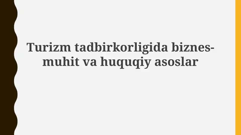Turizm tadbirkorligidabiznes-muhitvahuquqiyasoslar 1