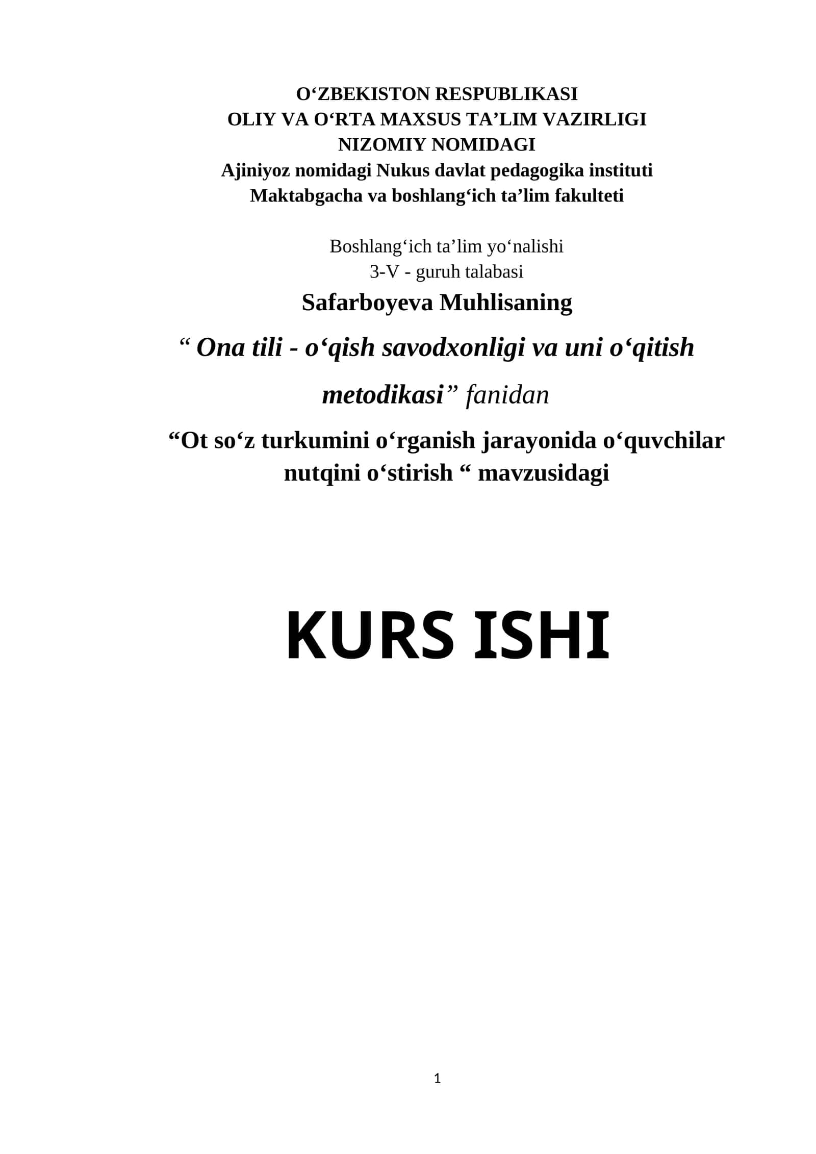 Ot so‘z turkumini o‘rganish jarayonida o‘quvchilar nutqini o‘stirish 1