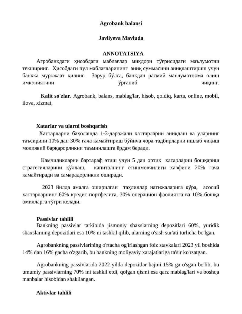 Agrobank balansi 1