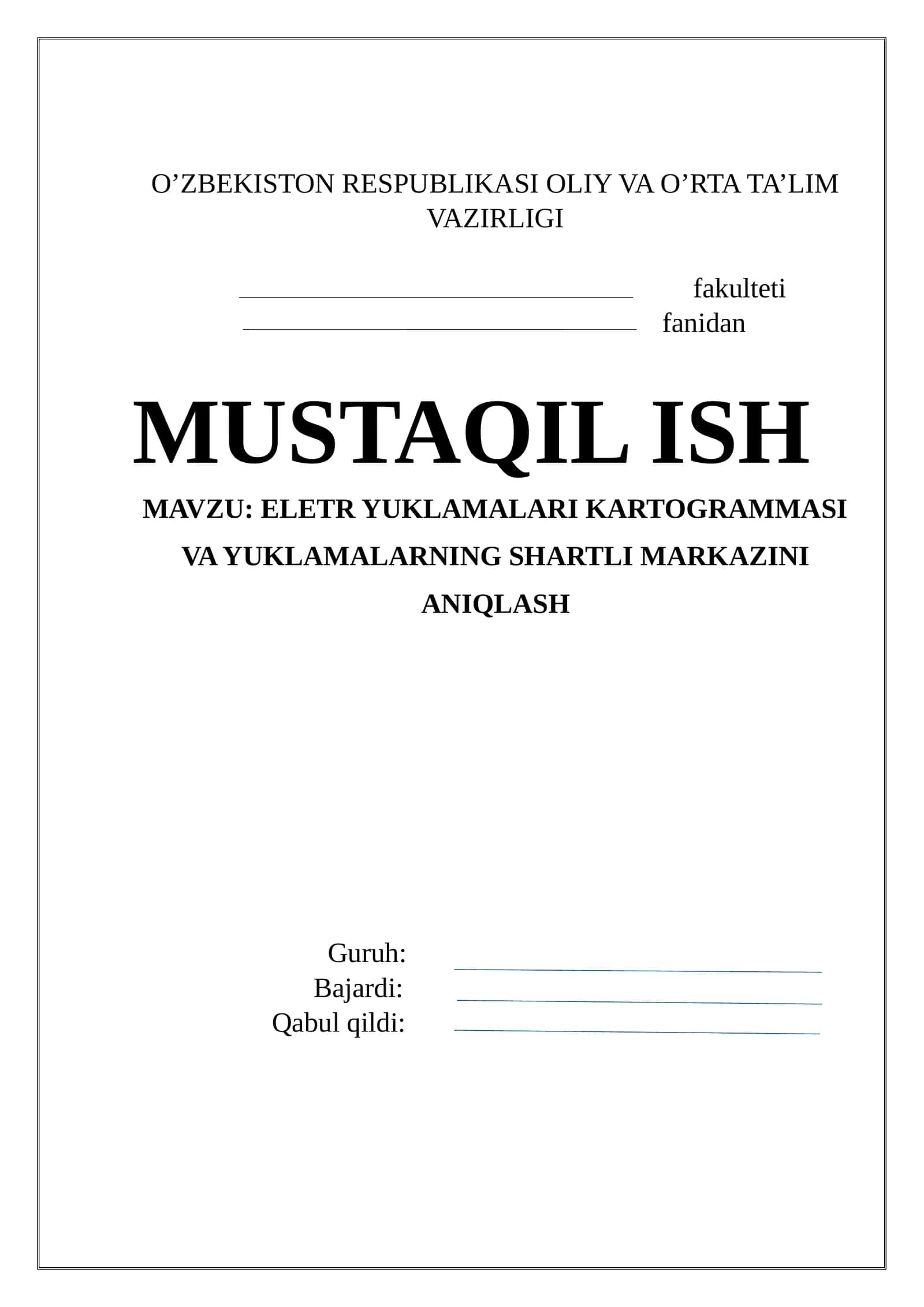 ELETR YUKLAMALARI KARTOGRAMMASI VA YUKLAMALARNING SHARTLI MARKAZINI ANIQLASH 1