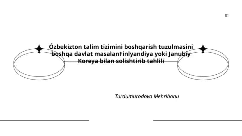 Ózbekizton talim tizimini boshqarish tuzulmasini boshqa davlat masalanFinlyandiya yoki Janubiy Koreya bilan solishtirib tahlili 1