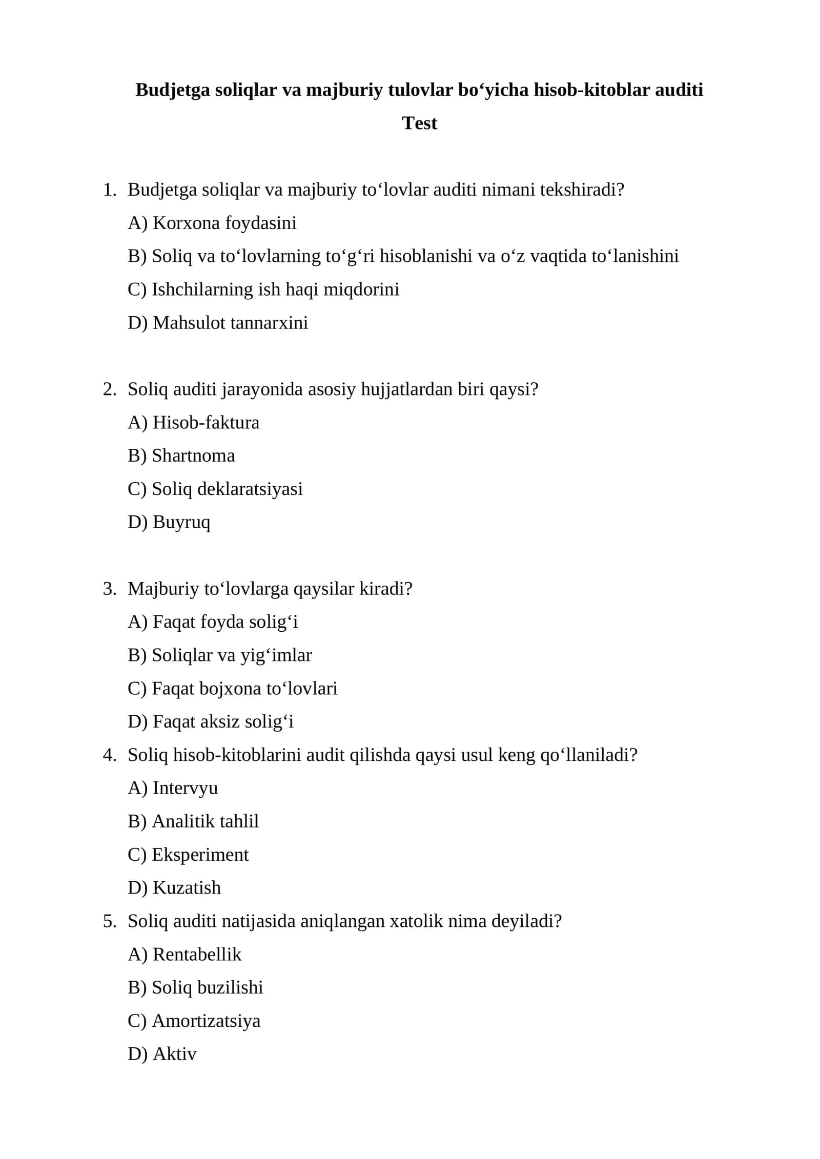 Budjetga soliqlar va majburiy tulovlar bo‘yicha hisob-kitoblar auditi 1