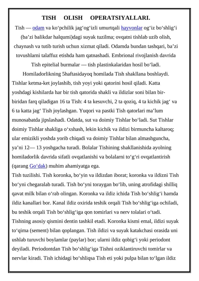 TISH OLISH OPERATSIYALLARI 1