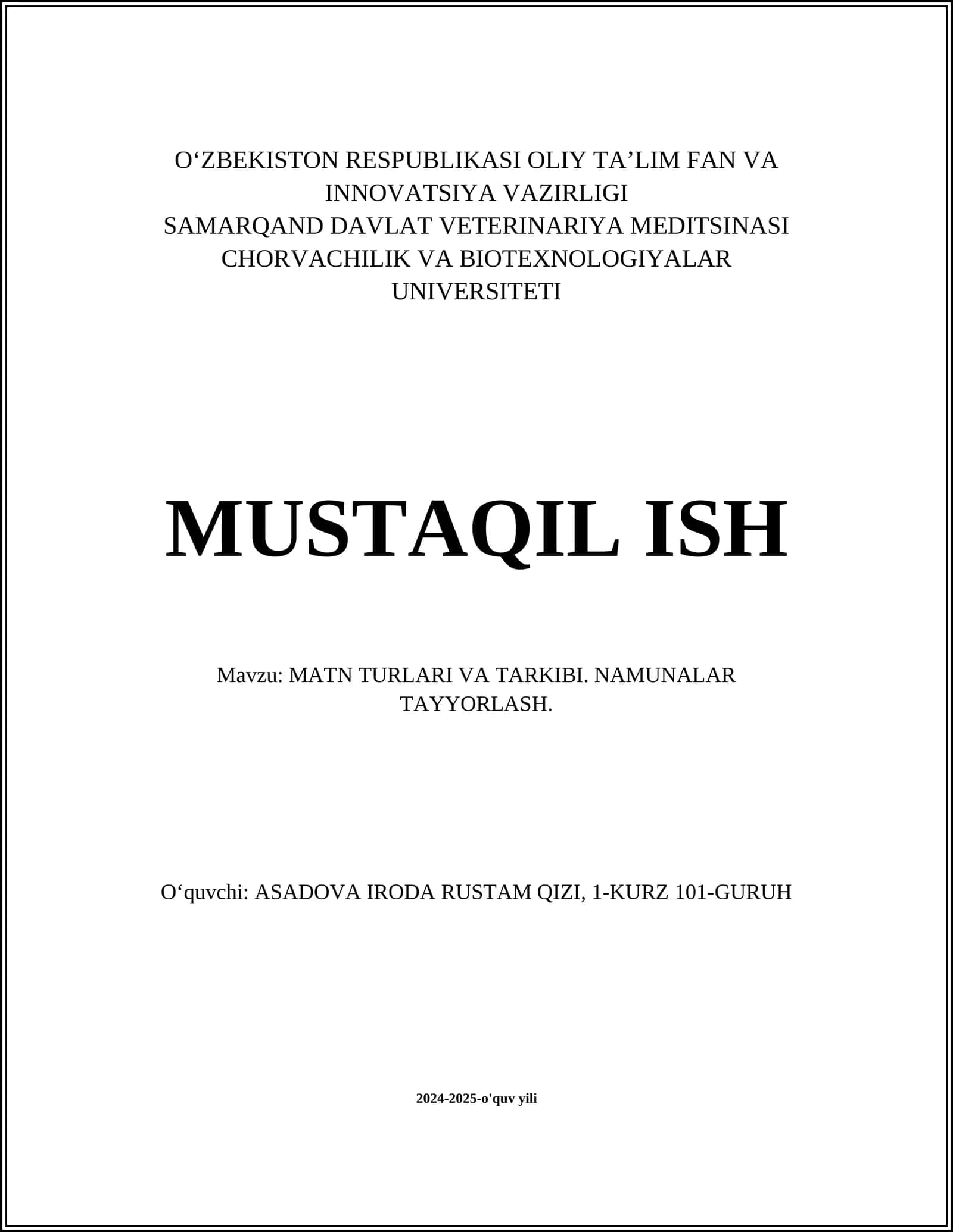 MATN TURLARI VA TARKIBI. NAMUNALAR TAYYORLASH 1