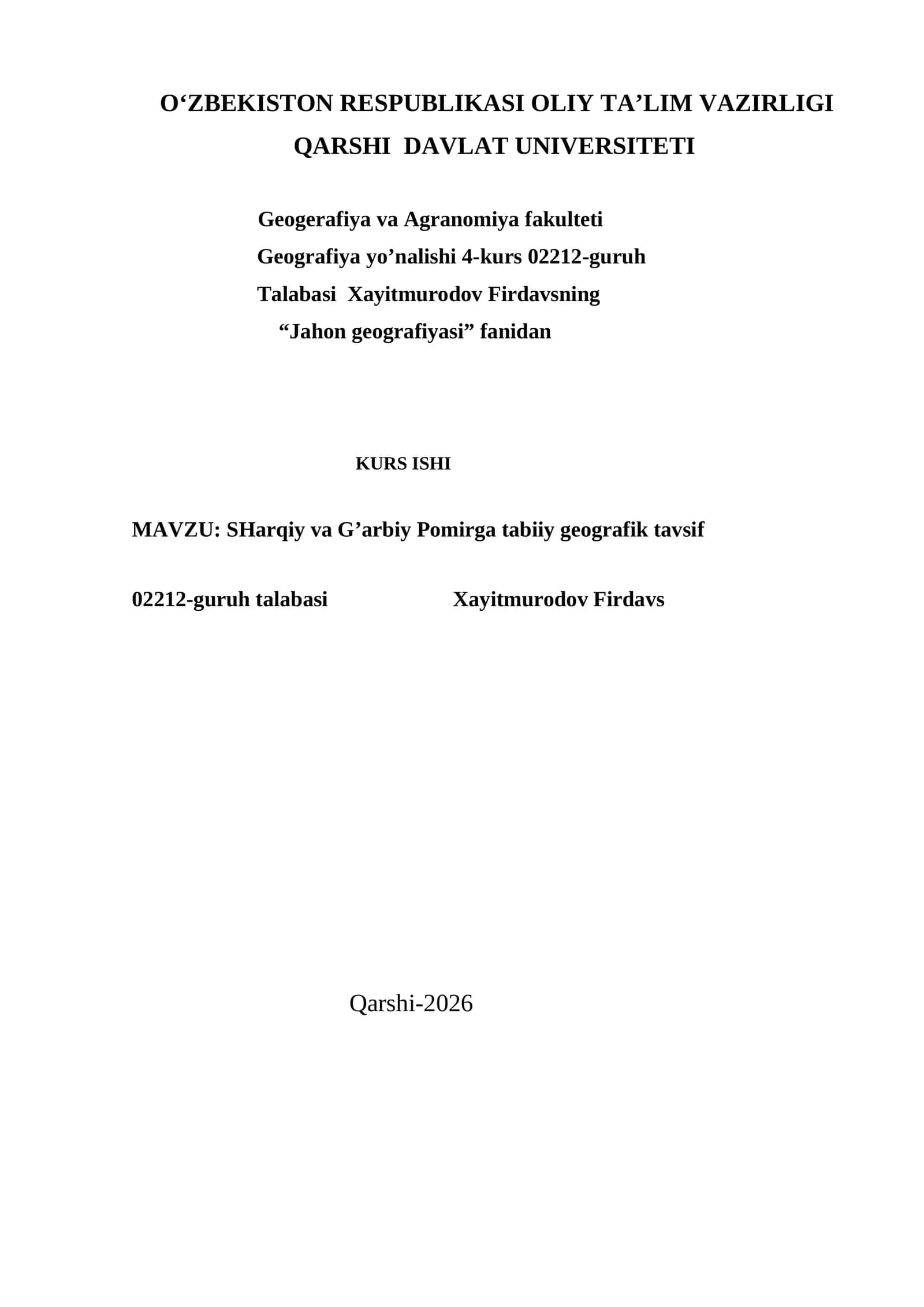 SHarqiy va G’arbiy Pomirga tabiiy geografik tavsif 1