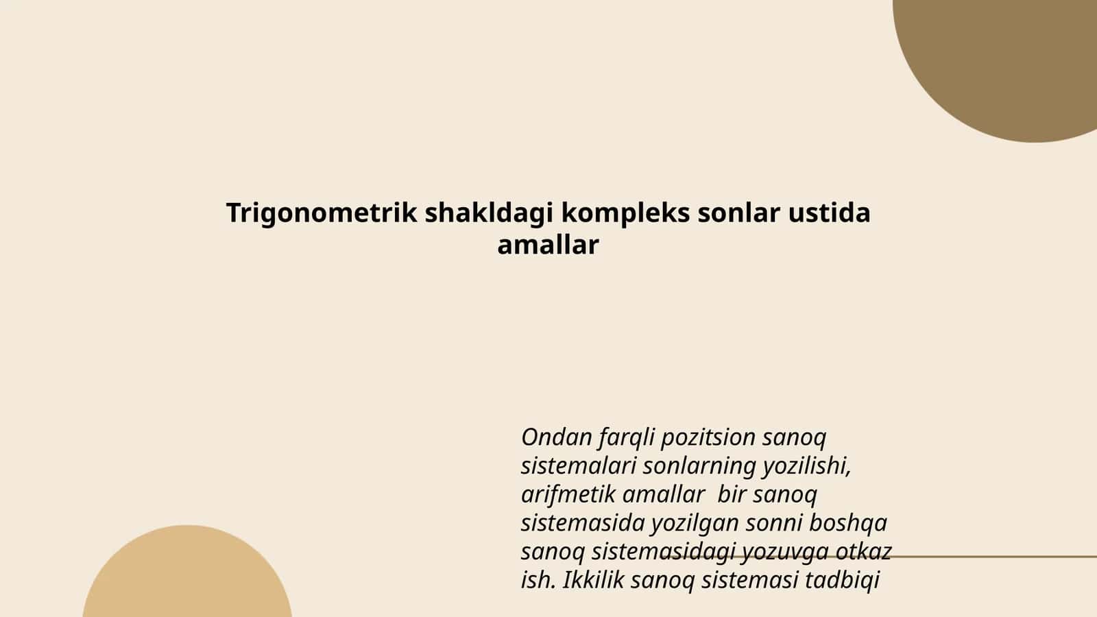 Trigonometrik shakldagi kompleks sonlar ustida amallar 1