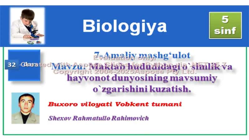 Maktab hududidagi oʻsimlik va hayvonot dunyosining mavsumiy oʻzgarishlarini kuzatish amaliy mashgʻuloti 1