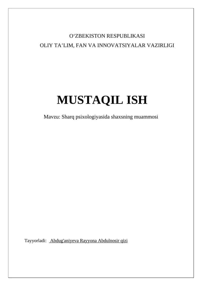 Sharq psixologiyasida shaxsning muammosi 1
