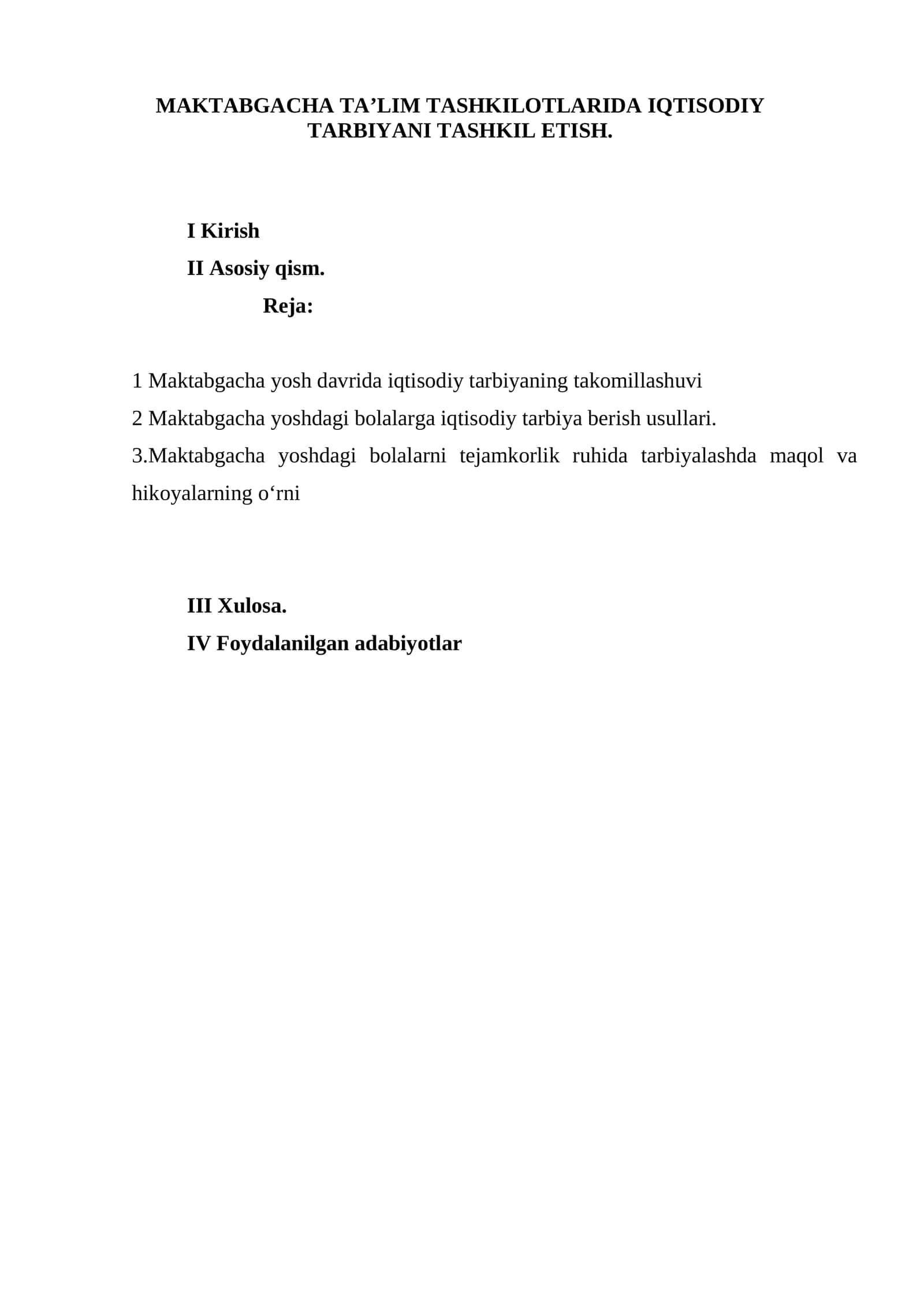 MAKTABGACHA TA’LIM TASHKILOTLARIDA IQTISODIY TARBIYANI TASHKIL ETISH 1