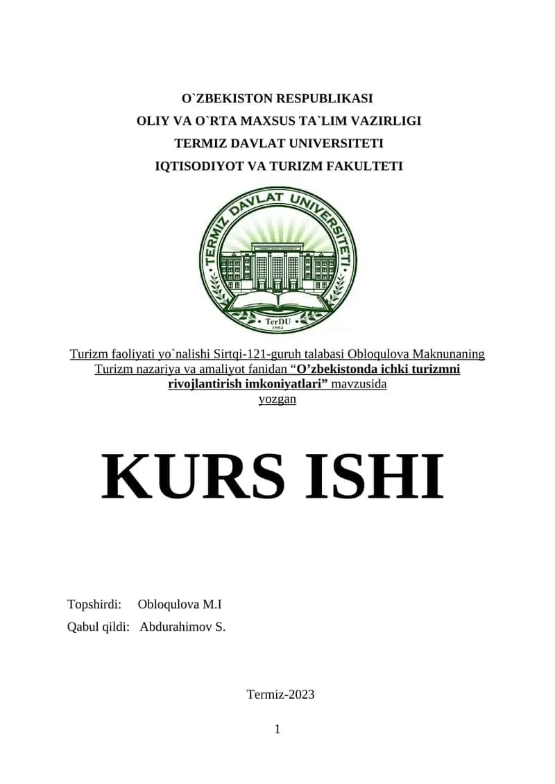 O`zbekistonda ichki turizmni rivojlantirish imkoniyatlari 1