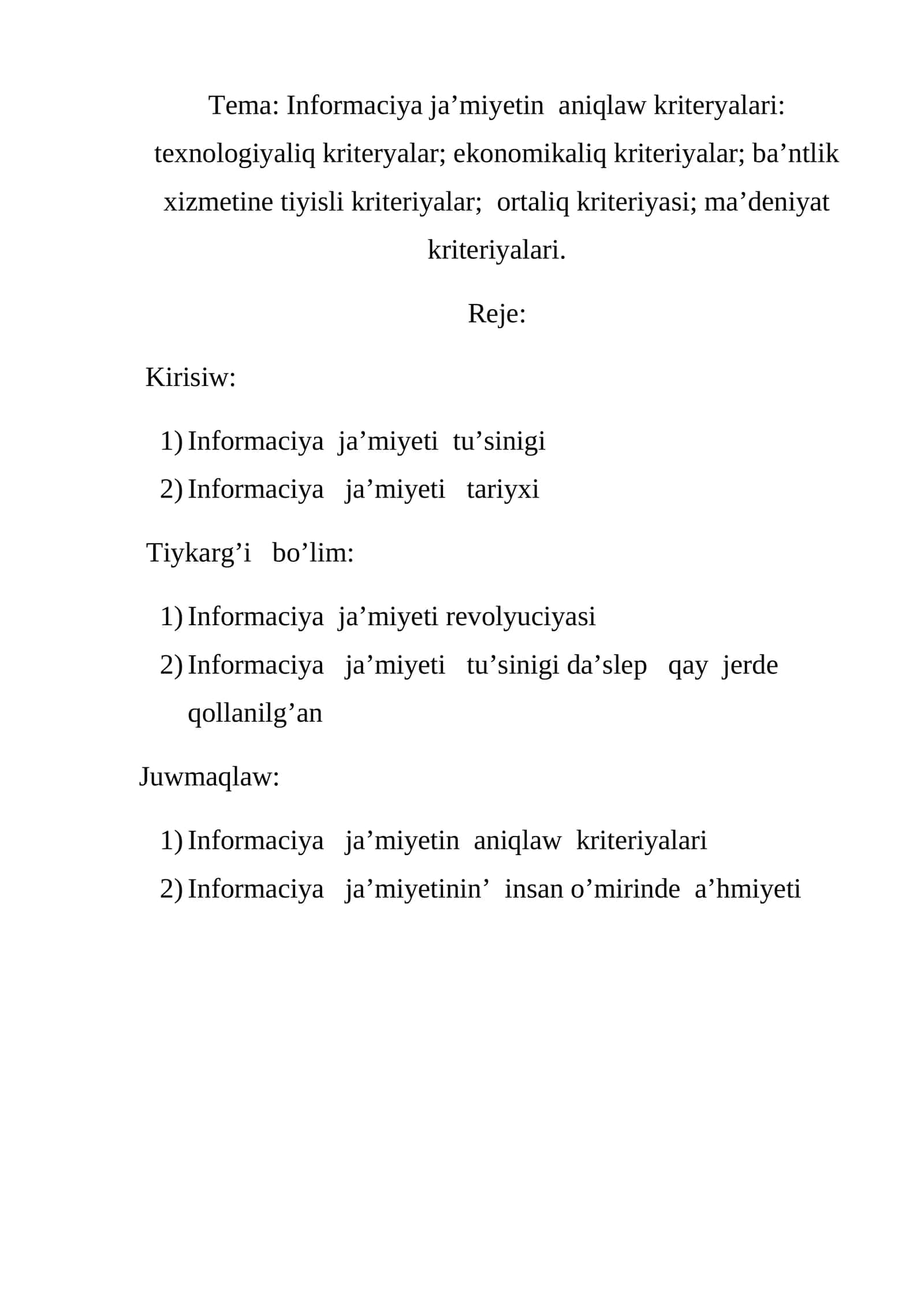 Informaciya ja’miyetin aniqlaw kriteryalari 1