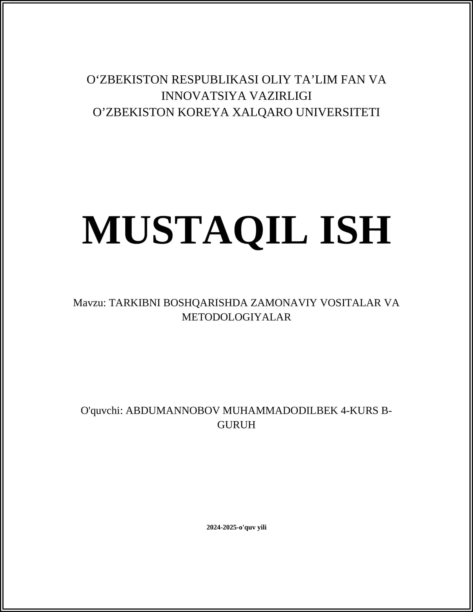 TARKIBNI BOSHQARISHDA ZAMONAVIY VOSITALAR VA METODOLOGIYALAR 1