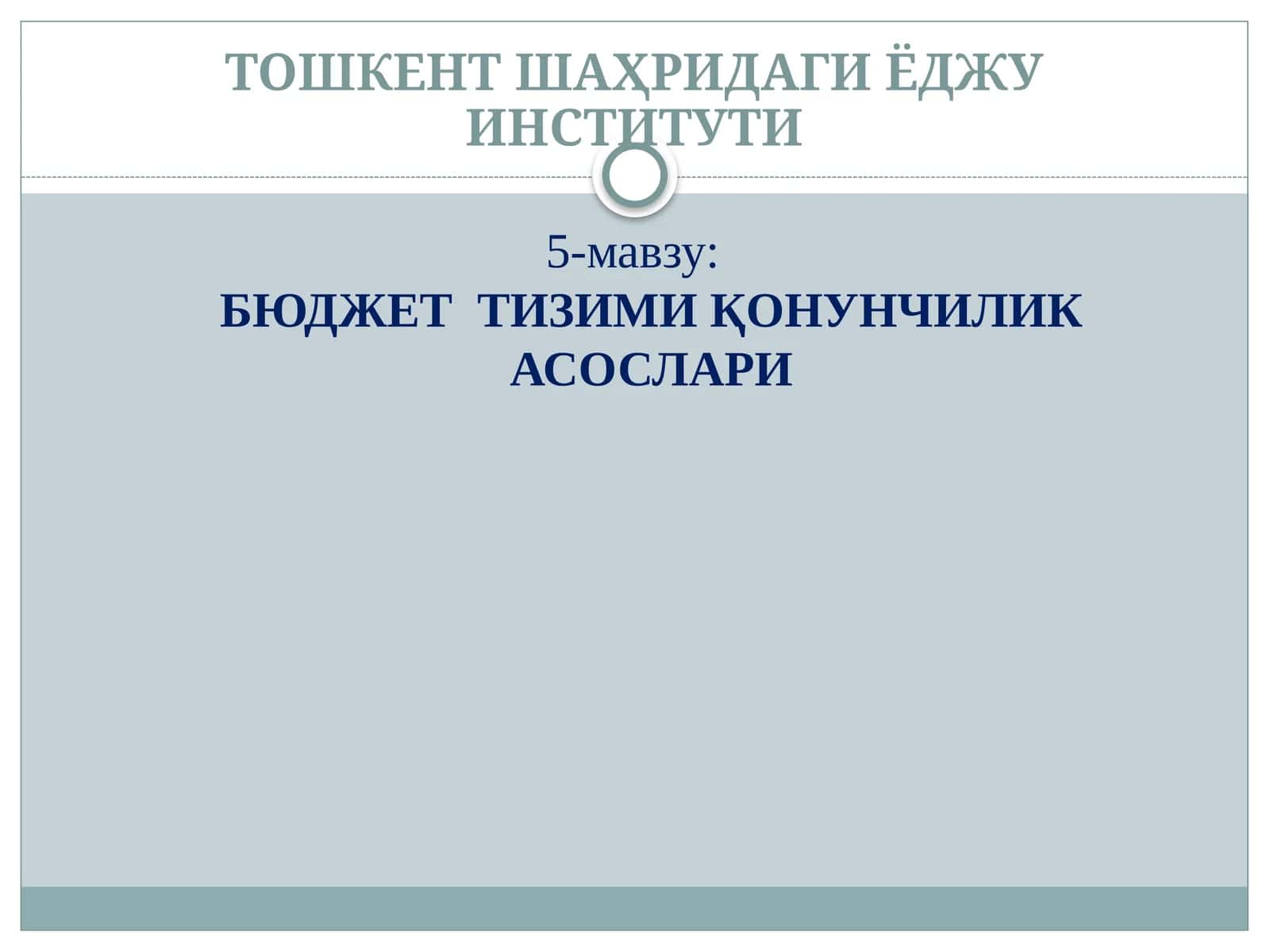 БЮДЖЕТ ТИЗИМИ ҚОНУНЧИЛИКАСОСЛАРИ 1