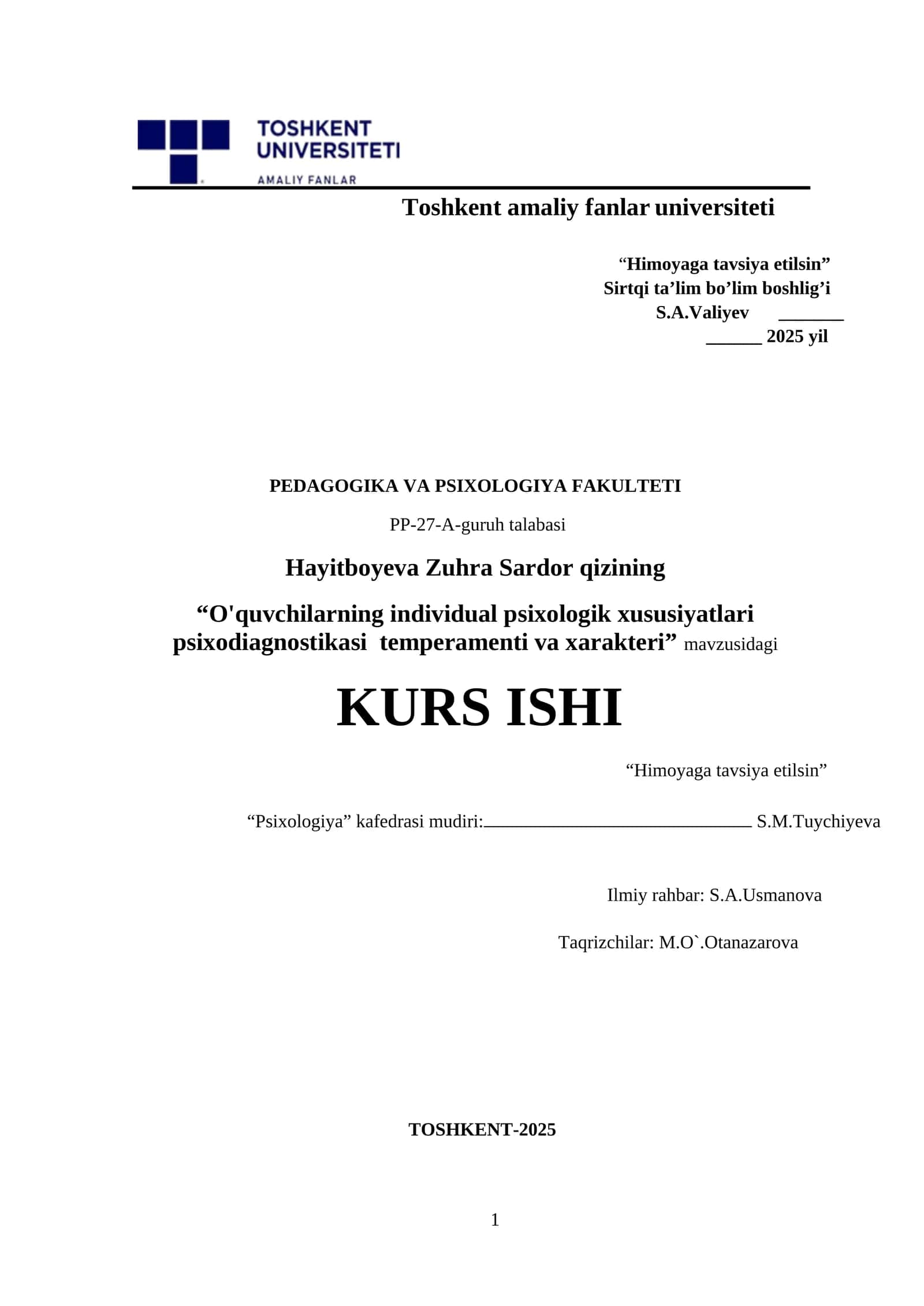 O'quvchilarning individual psixologik xususiyatlari psixodiagnostikasi temperamenti va xarakteri 1