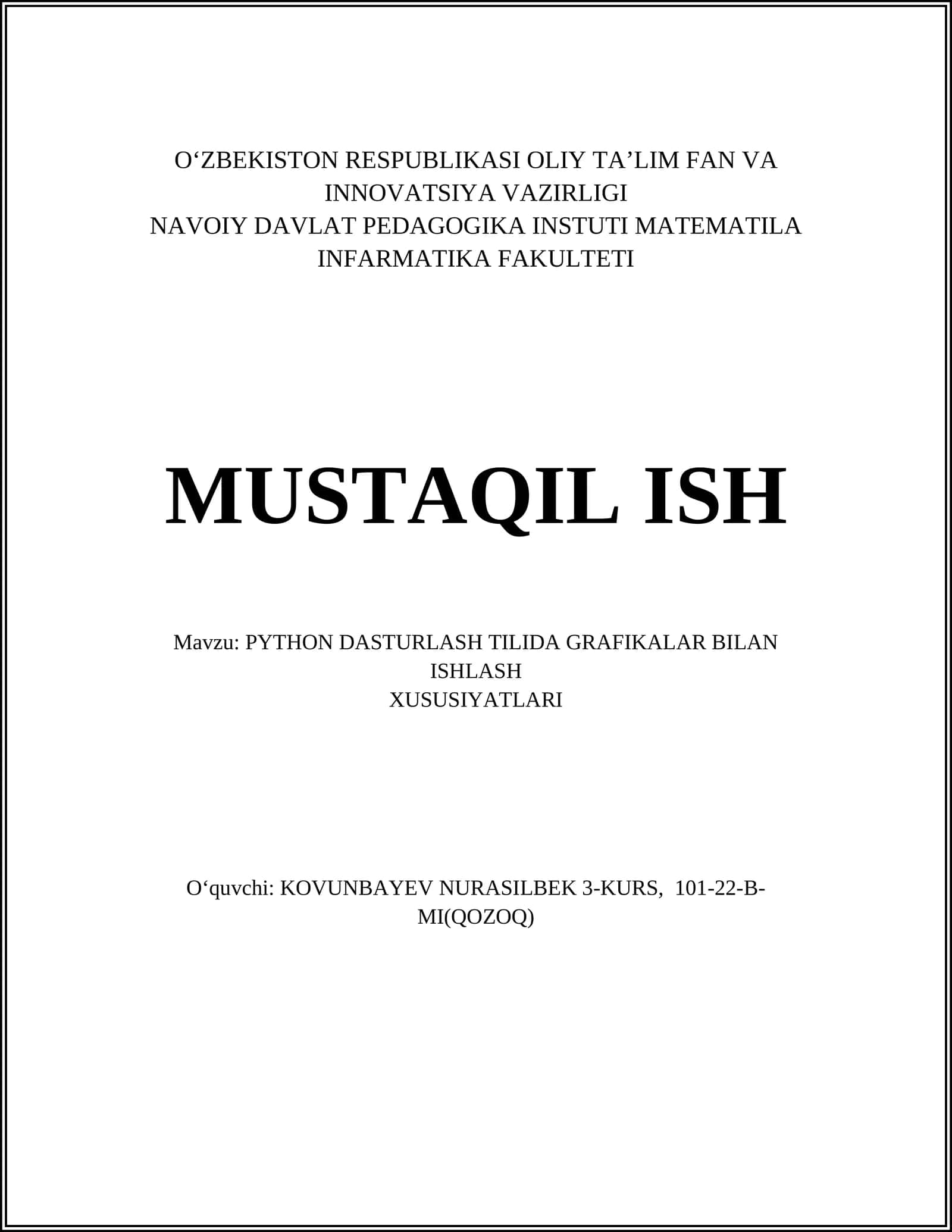 PYTHON DASTURLASH TILIDA GRAFIKALAR BILAN ISHLASH 1