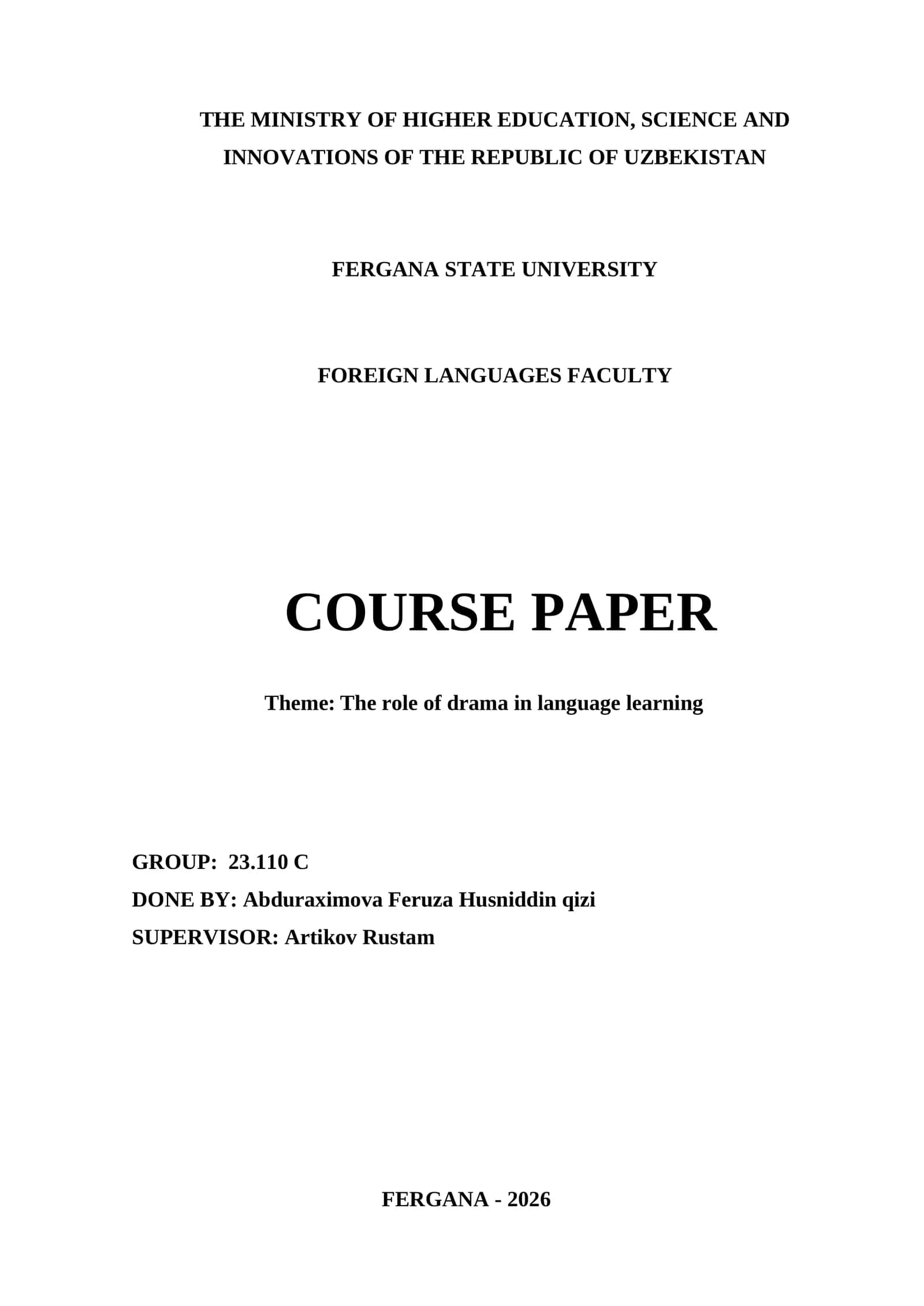 Course Paper: The role of drama in language learning 1