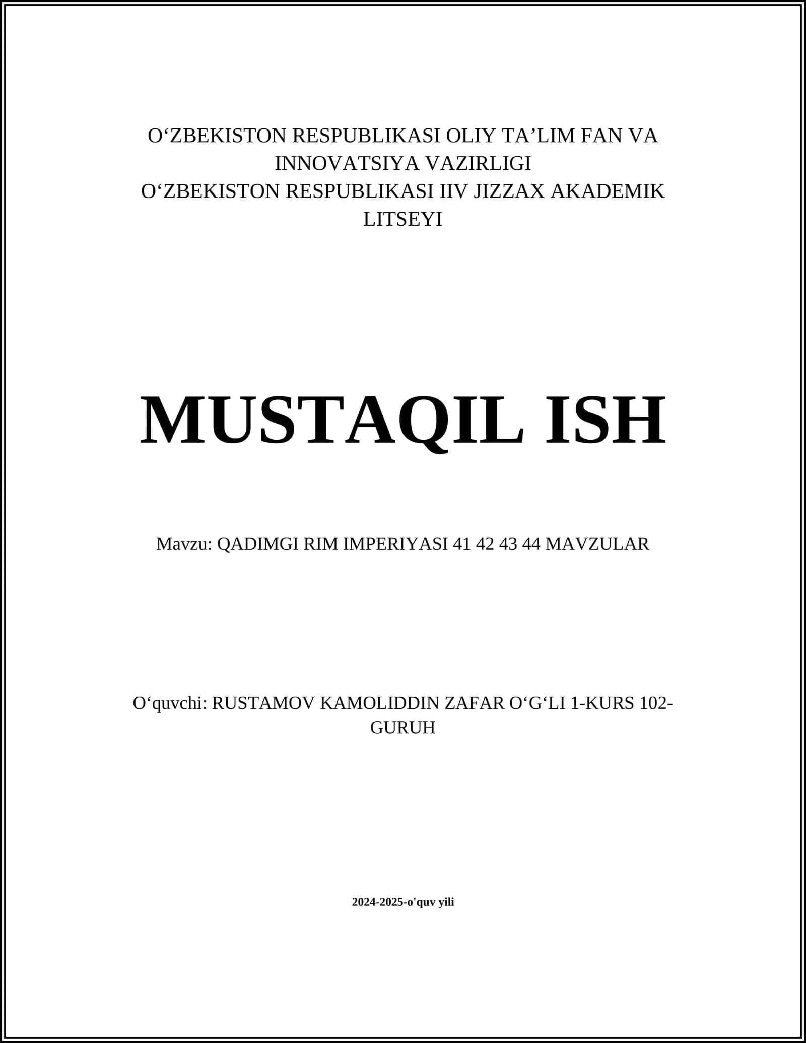 QADIMGI RIM IMPERIYASI 41 42 43 44 MAVZULAR 1