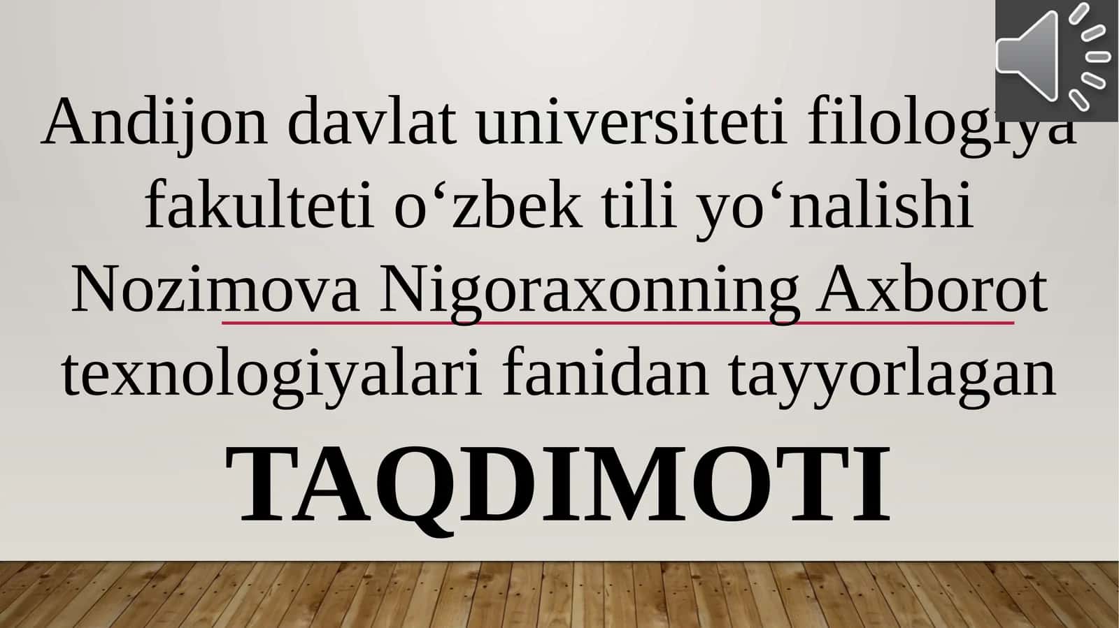 Nozimova Nigoraxonning Axborot texnologiyalari fanidan tayyorlagan TAQDIMOTI: EXCEL DASTURI DA STATISTIK FUNKSIYALAR BILAN ISHLASH 1