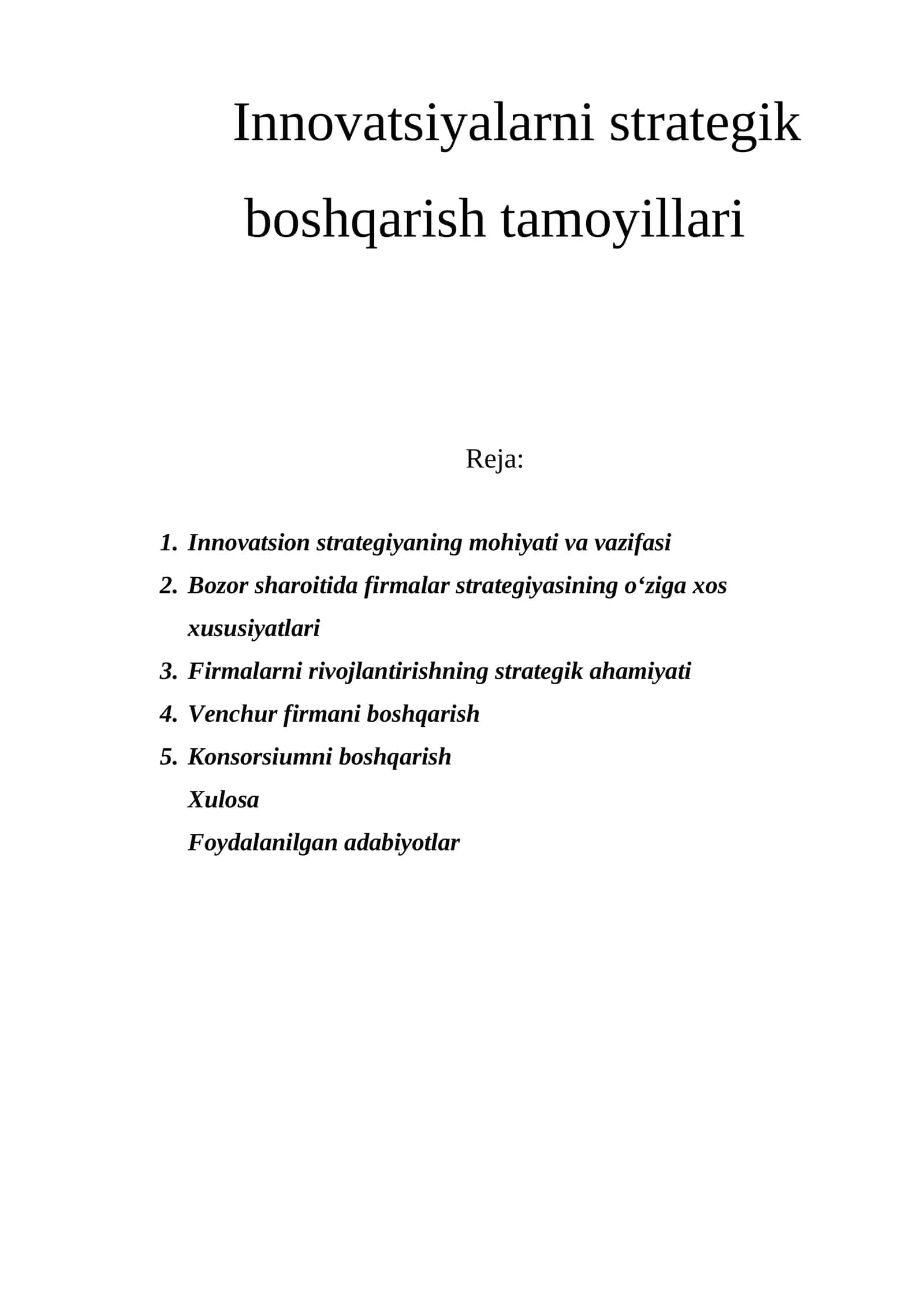 Innovatsiyalarni strategik boshqarish tamoyillari 1