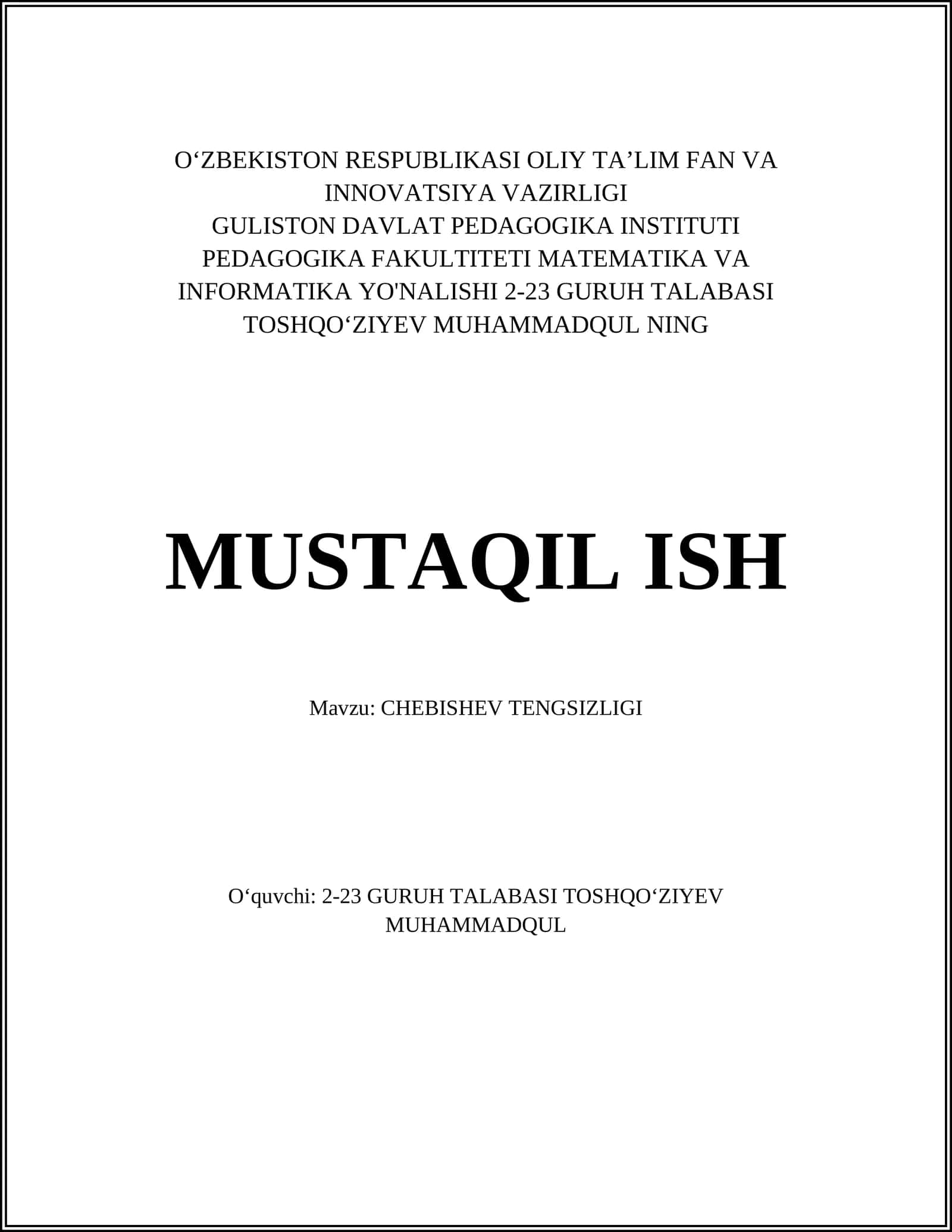 CHEBISHEV TENGSIZLIGI 1
