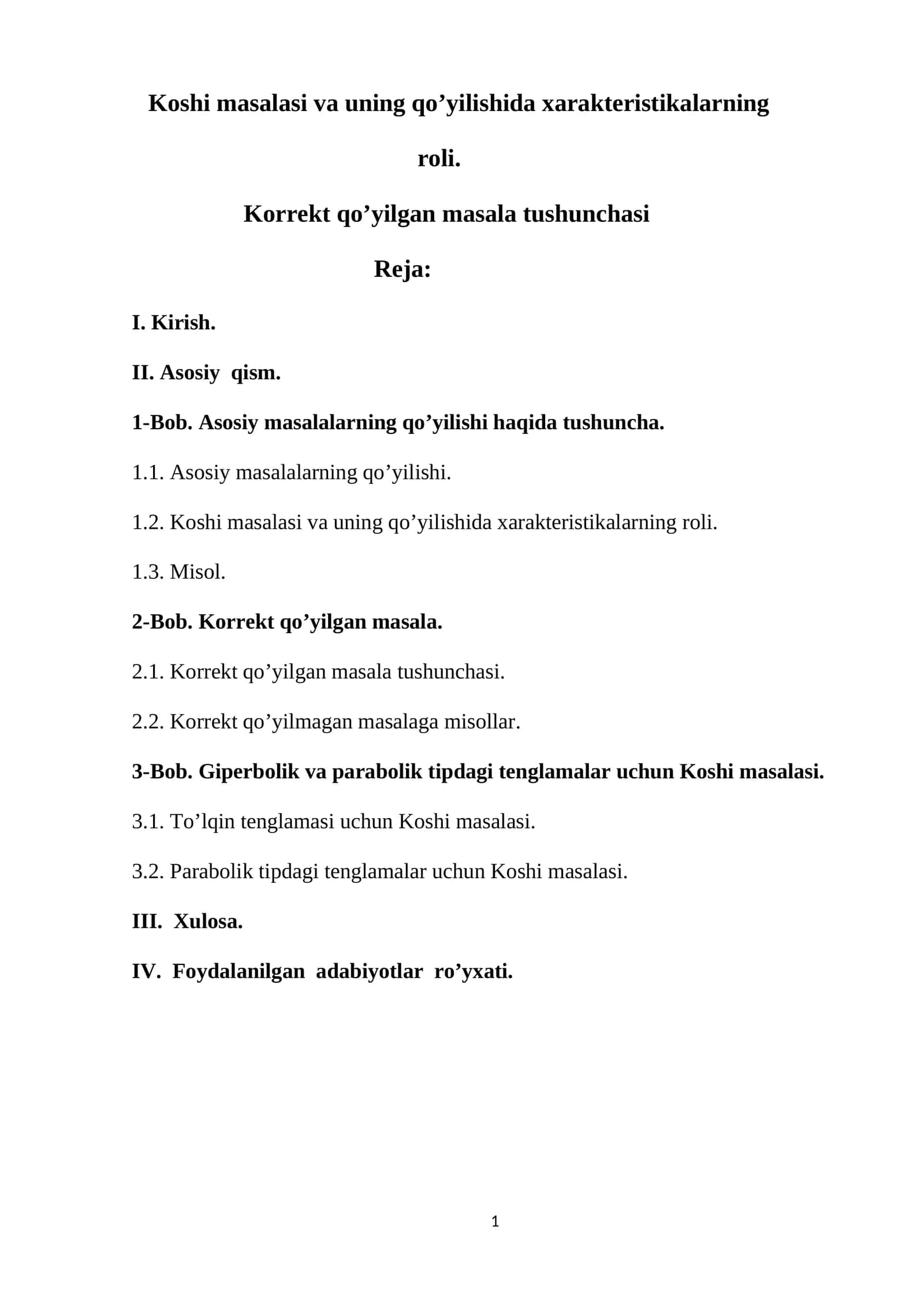 Koshi masalasi va uning qo’yilishida xarakteristikalarning roli 1