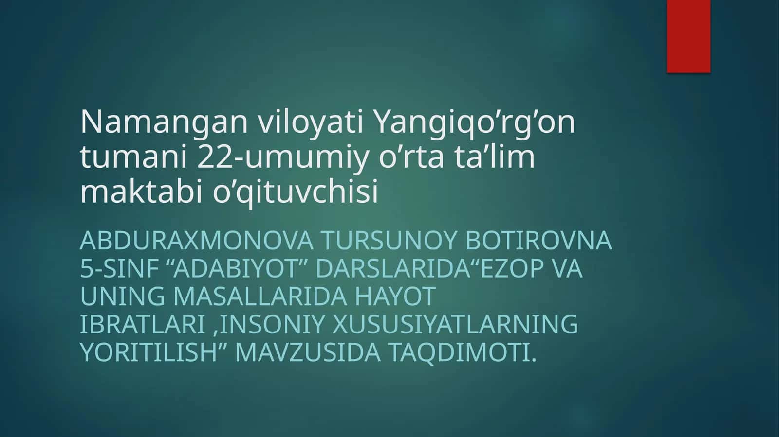 “Ezop va uning masallarida hayot ibratlari, insoniy xususiyatlarning yoritilishi” mavzusi 1
