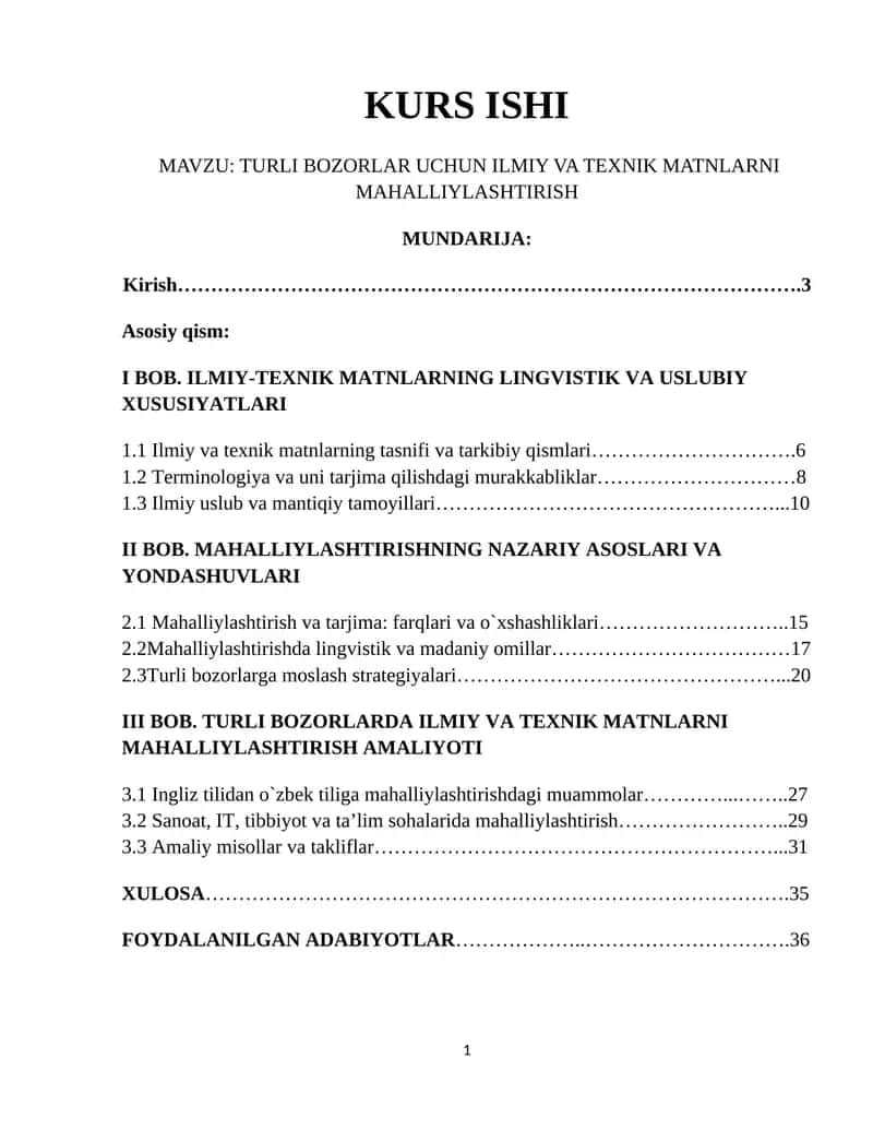 TURLI BOZORLAR UCHUN ILMIY VA TEXNIK MATNLARNI MAHALLIYLASHTIRISH 1